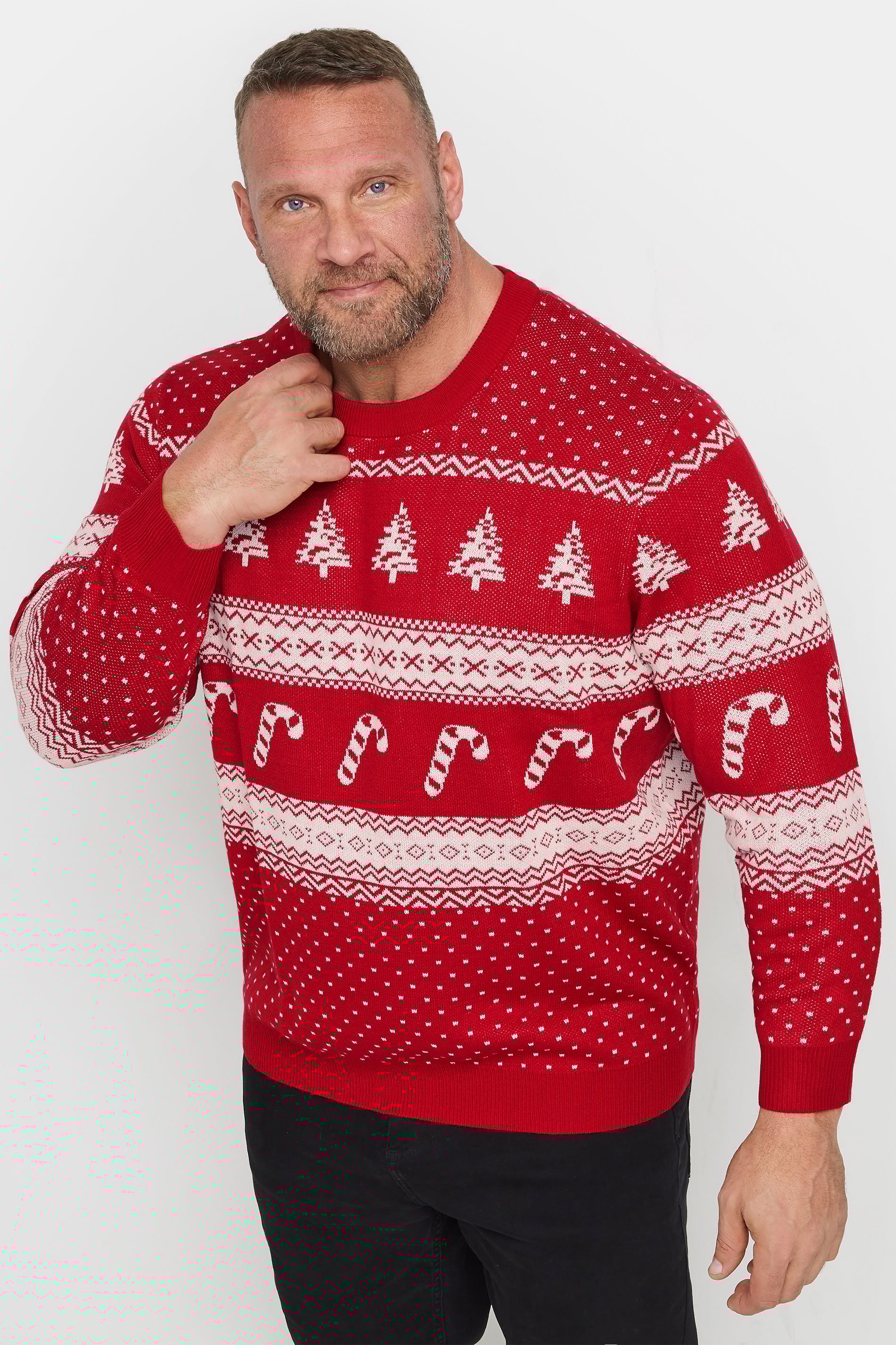 JACK & JONES Big & Tall Red Christmas Jacquard Design Jumper | BadRhino 1