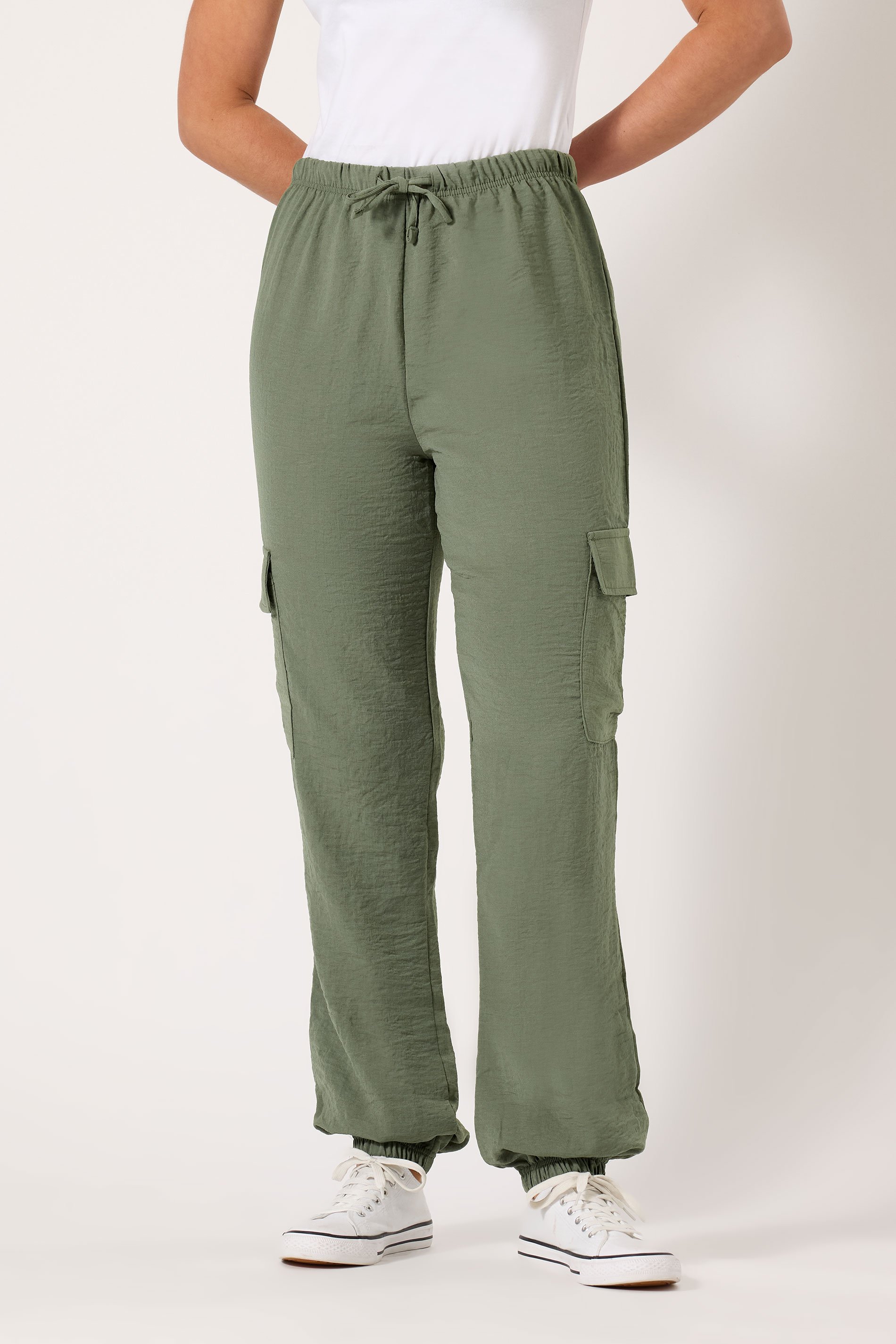 LTS Tall Women's Khaki Green Crepe Cuffed Cargo Trousers | Long Tall Sally 3