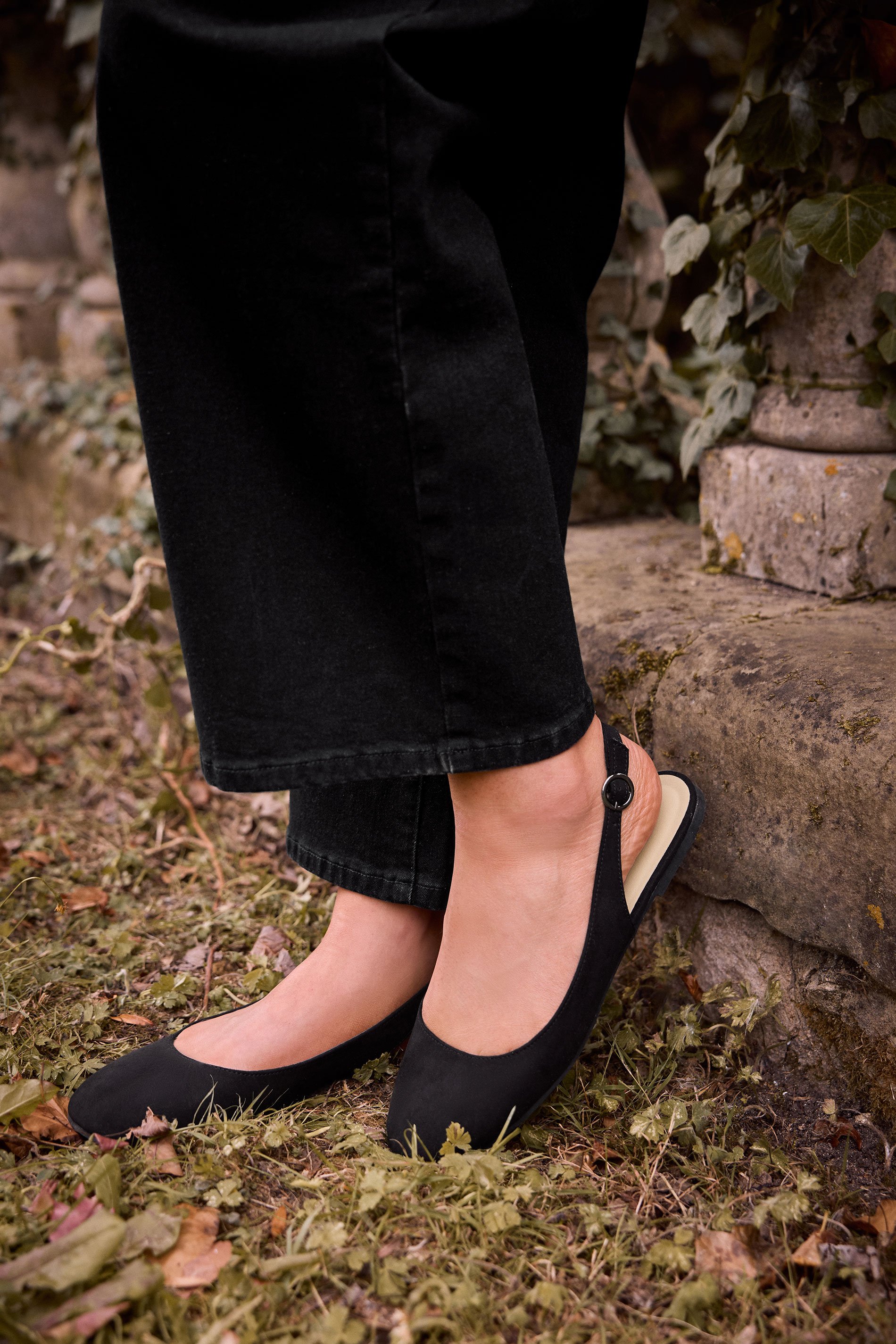 Black Faux Suede Slingback Pumps In Extra Wide EEE Fit | Yours Clothing 1