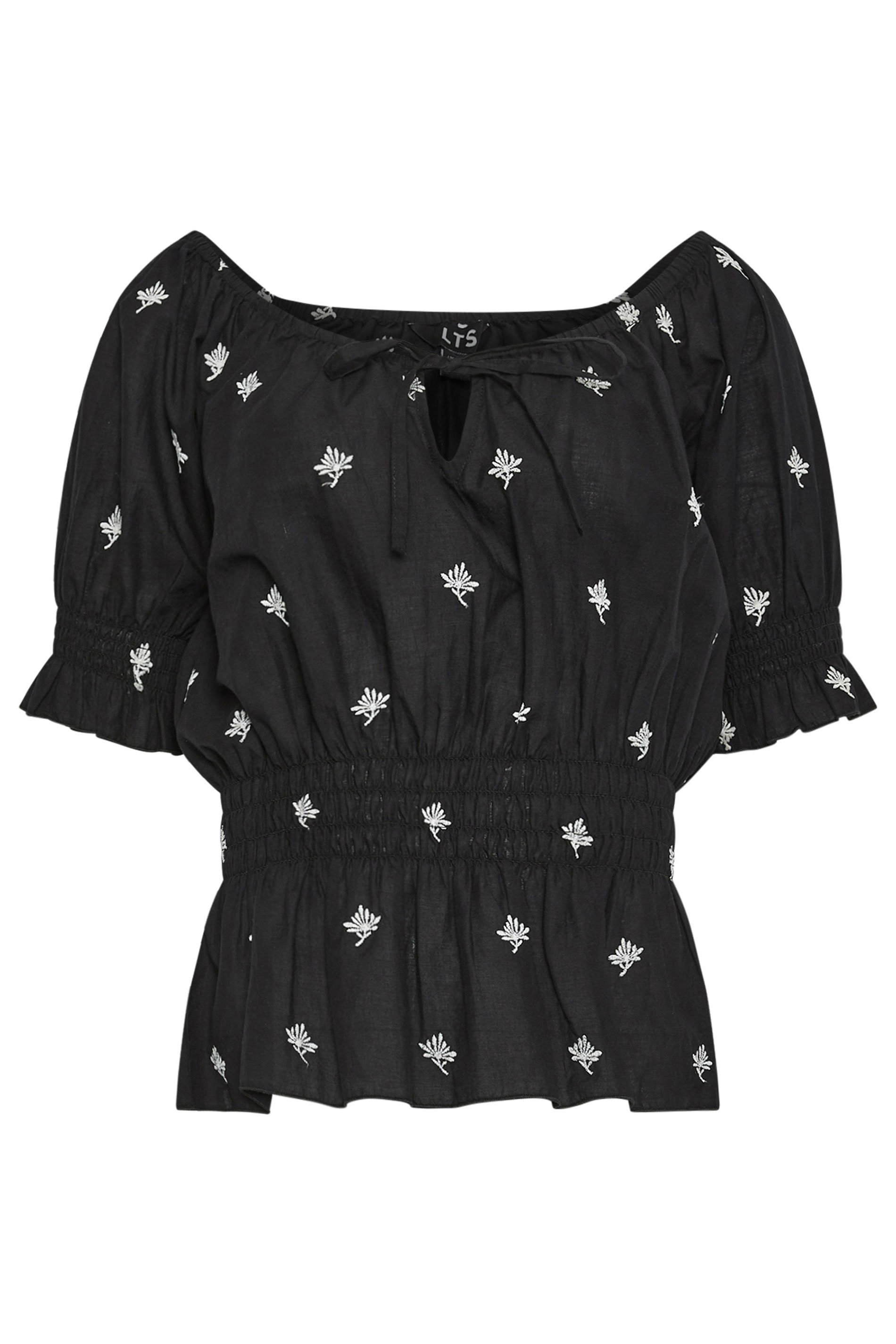 LTS Tall Women's Black Embroidered Tie Neck Top | Long Tall Sally 6