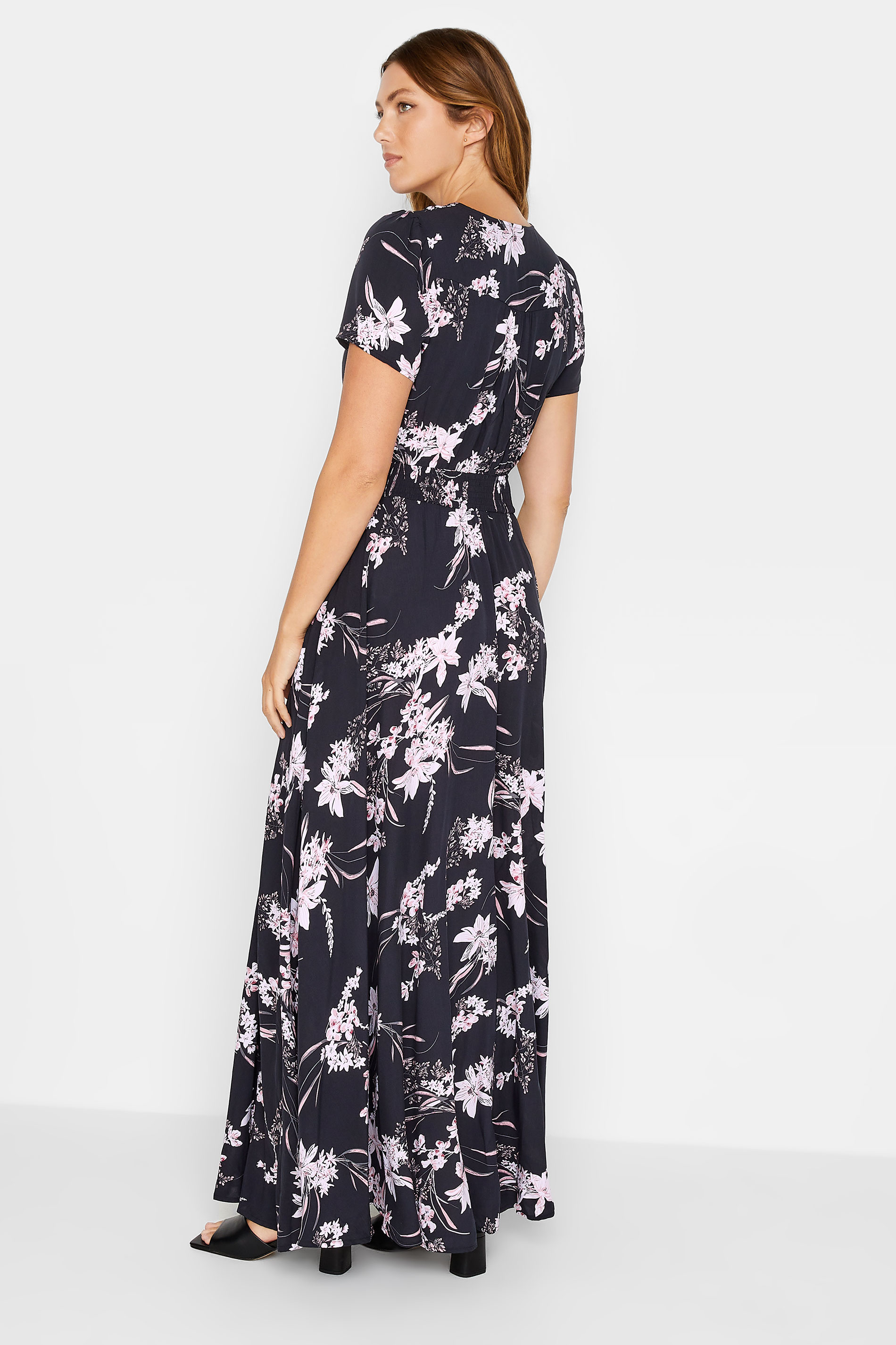 LTS Tall Women's Navy Blue Floral Print Shirred Waist Maxi Dress | Long Tall Sally 3
