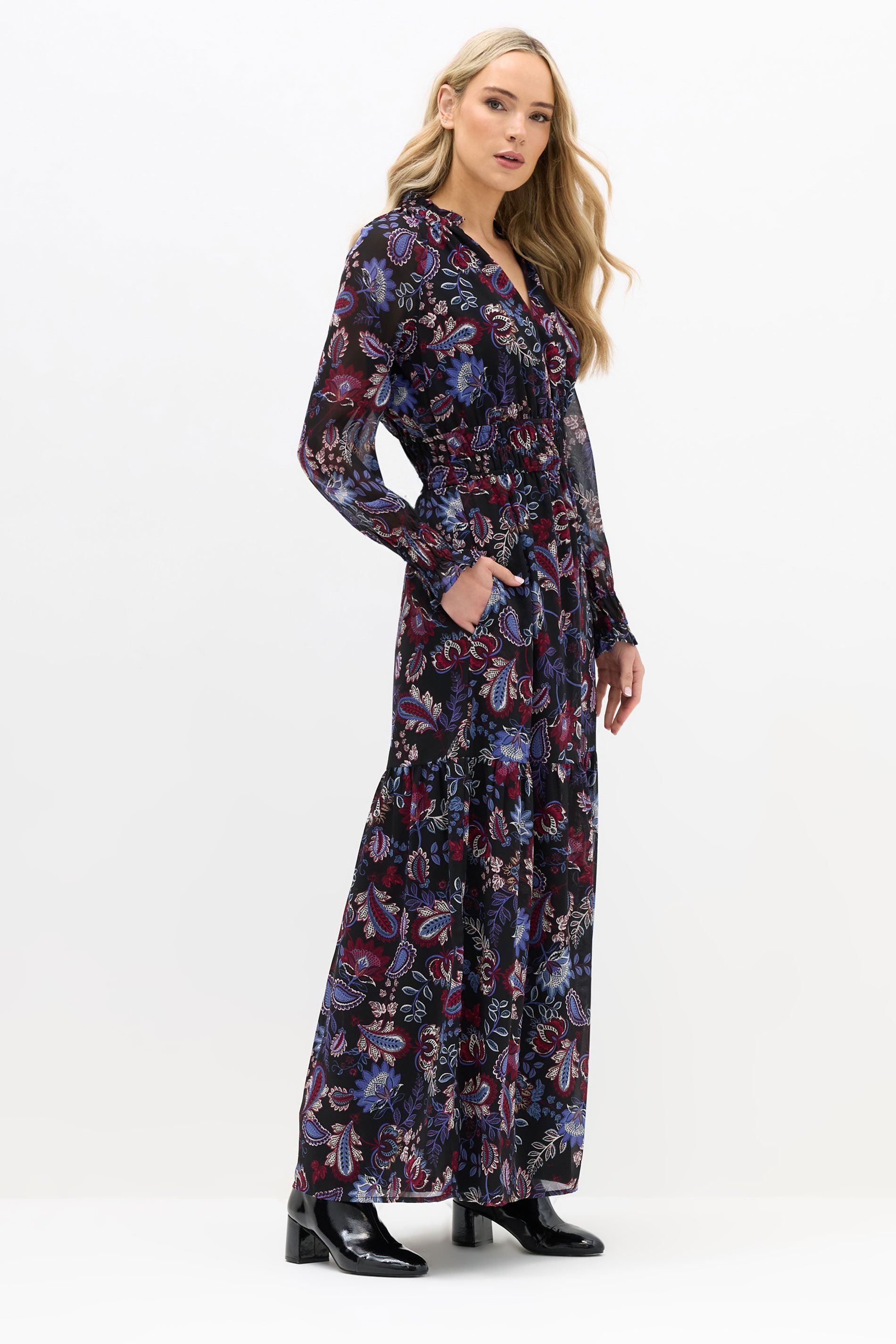 LTS Tall Black Paisley Chiffon Maxi Dress | Long Tall Sally 1
