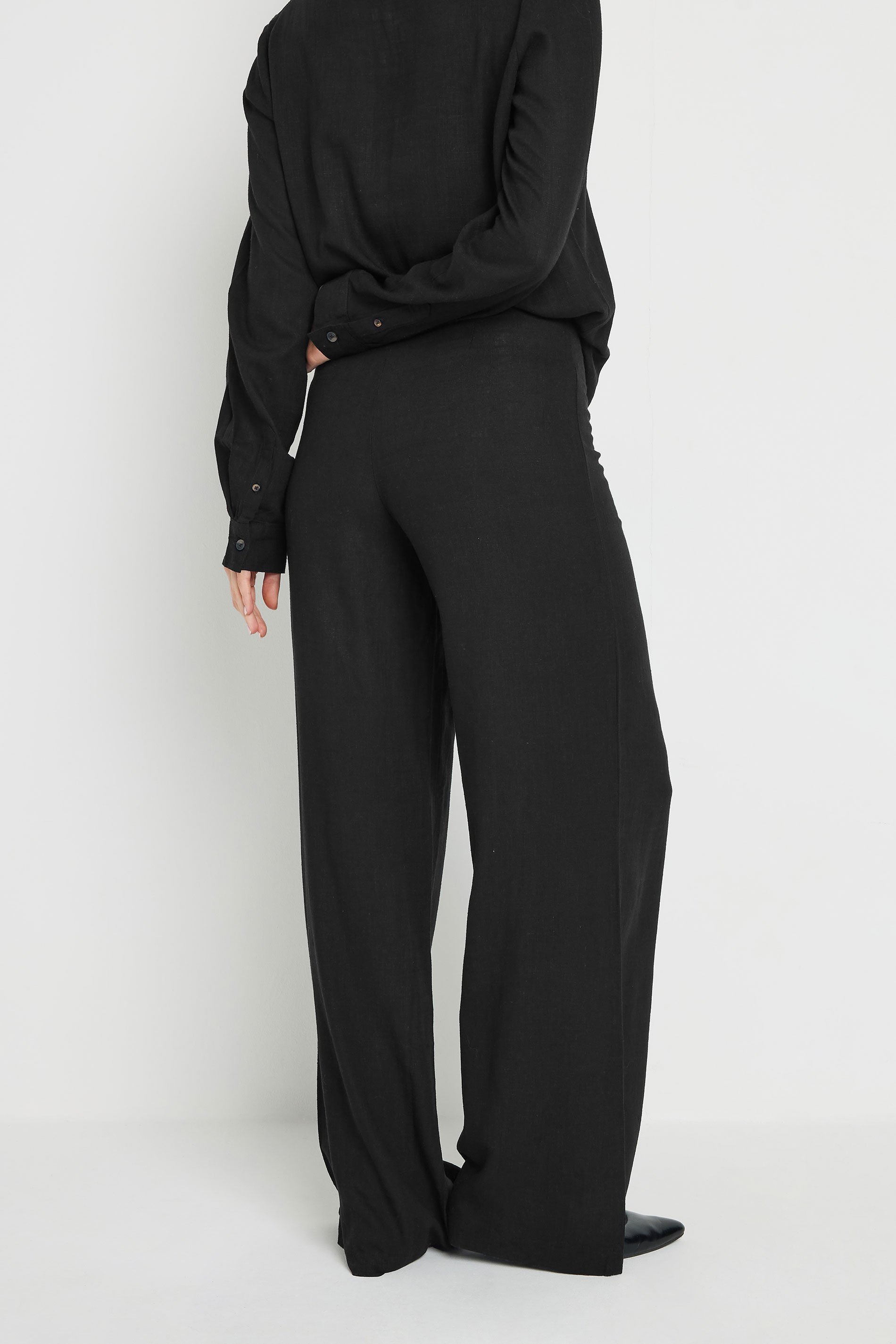 LTS Tall Black Linen Pleated Wide Leg Trousers | Long Tall Sally 3