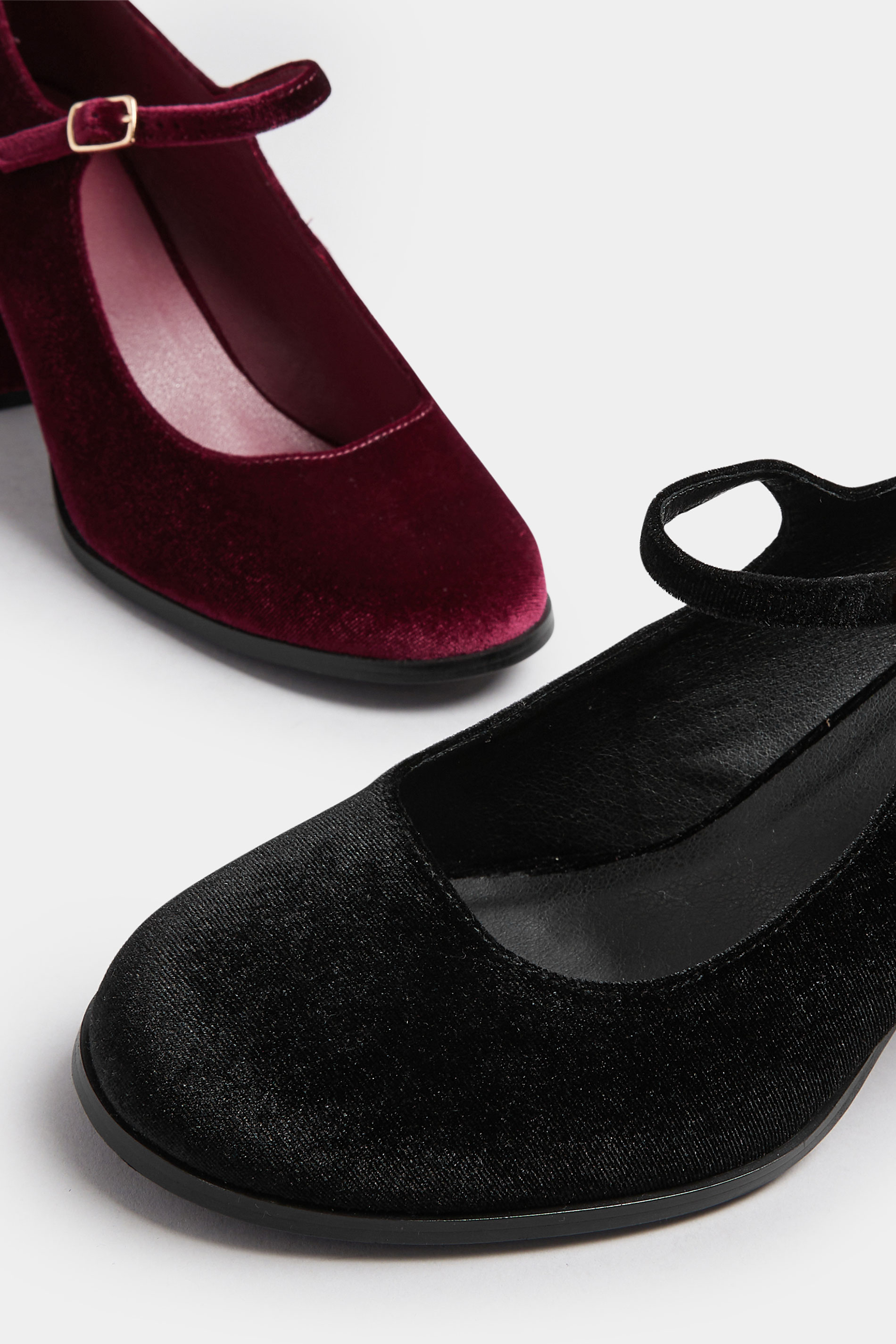 Burgundy Red Velvet Mary Jane Block Heels In Extra Wide EEE Fit | Yours Clothing 7