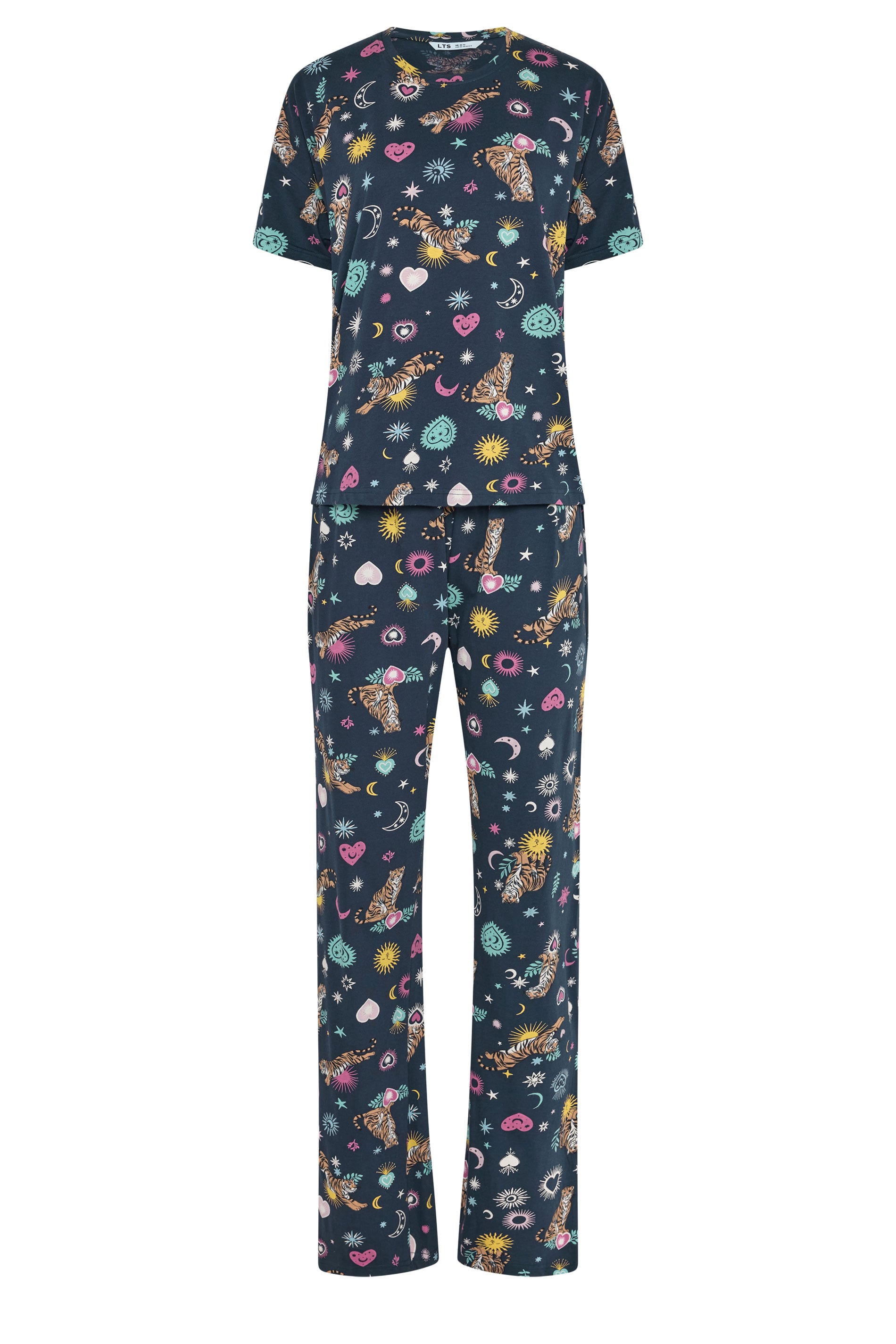 LTS Tall Women's Navy Blue Celestial Tiger Cotton Wide Leg Pyjama Set | Long Tall Sally 5