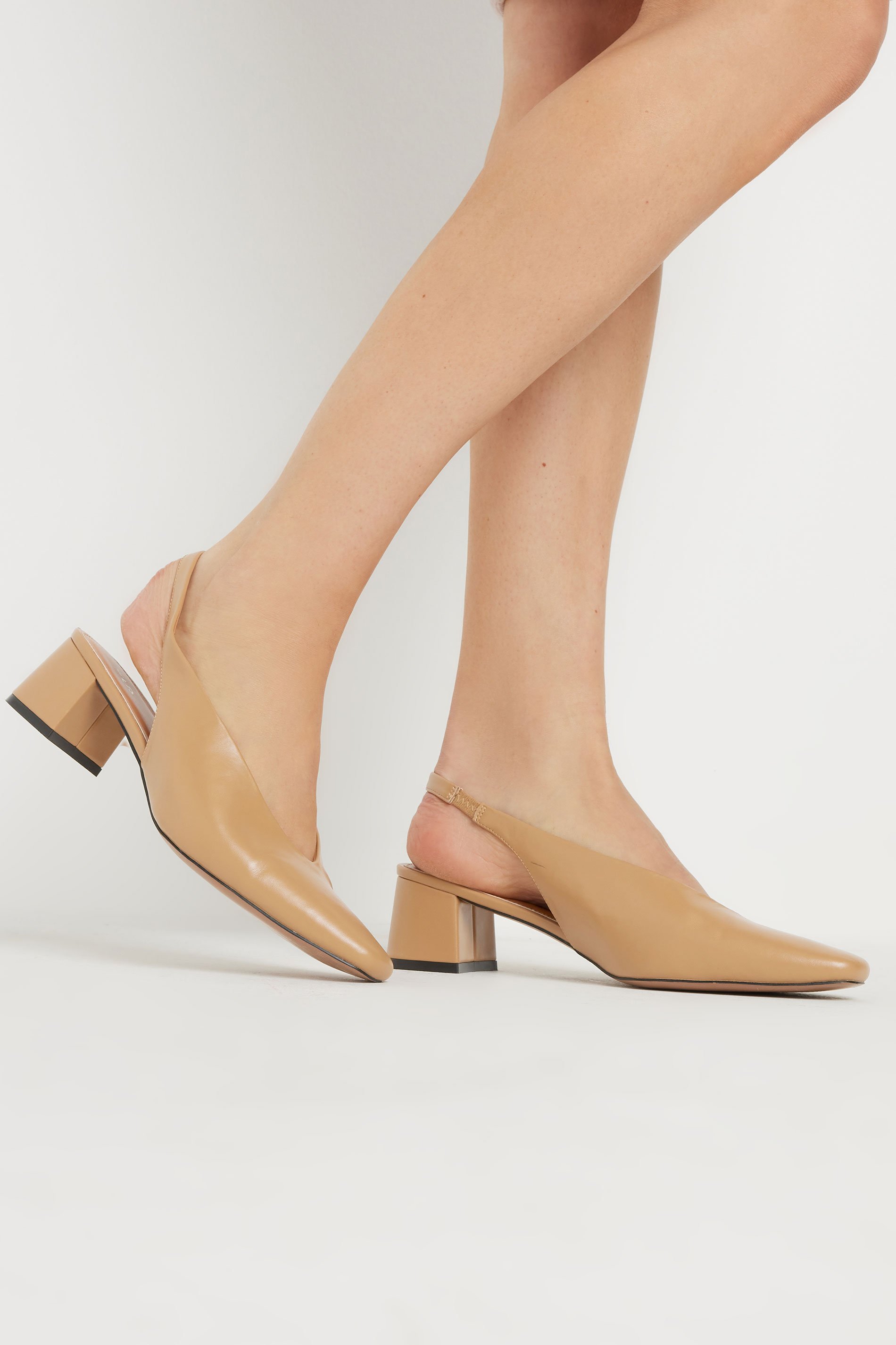 LTS Stone Brown Square Slingback Block Heel In Standard Fit | Long Tall Sally 1
