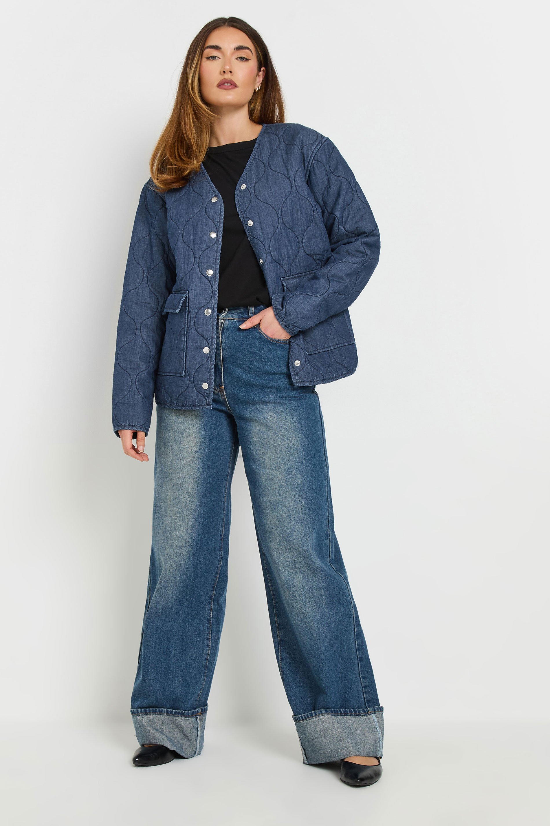 LTS Tall Dark Blue Denim Quilted Jacket | Long Tall Sally 3