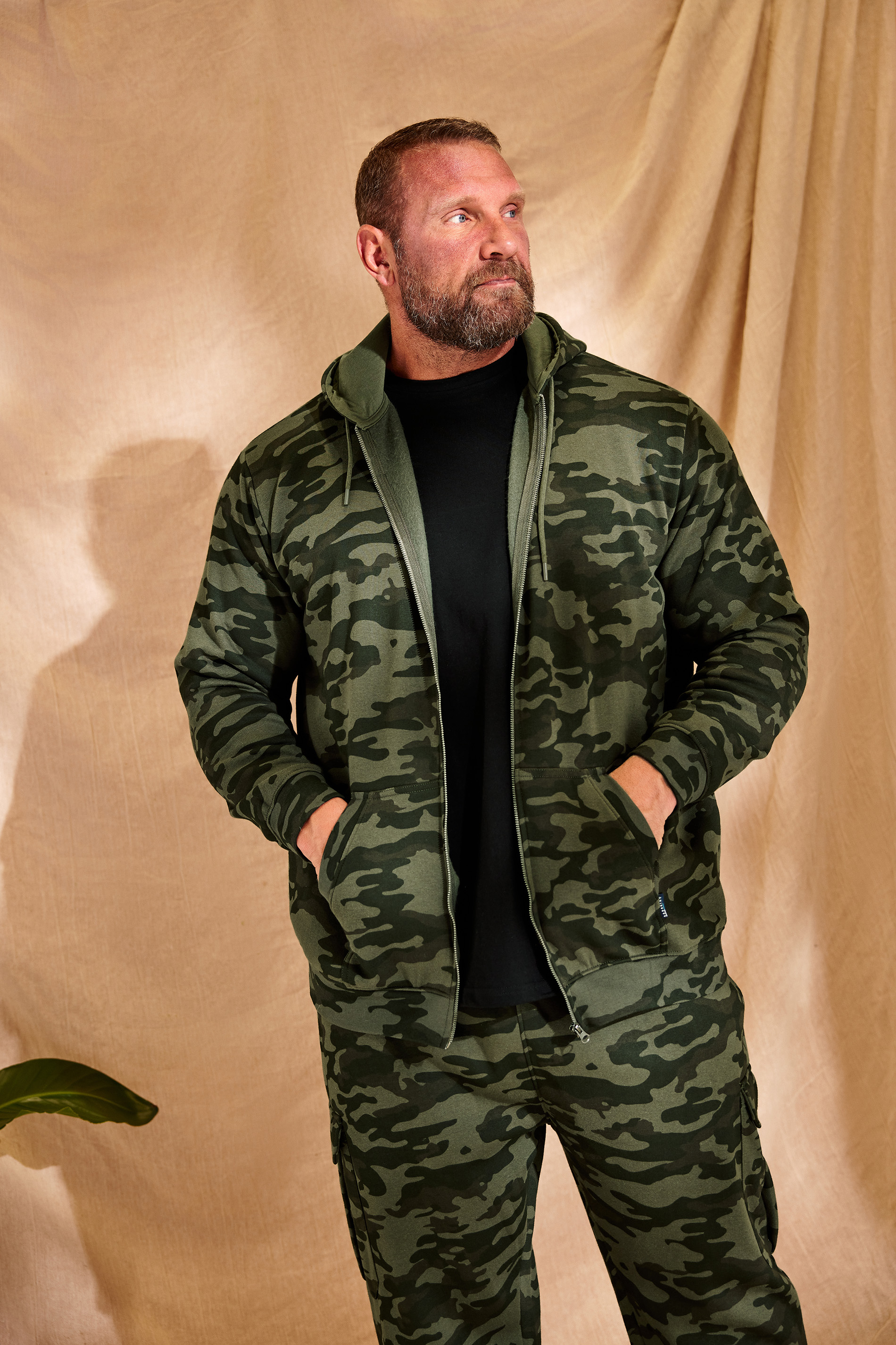 BadRhino Big & Tall Dark Green Camo Print Zip Through Hoodie | BadRhino 5
