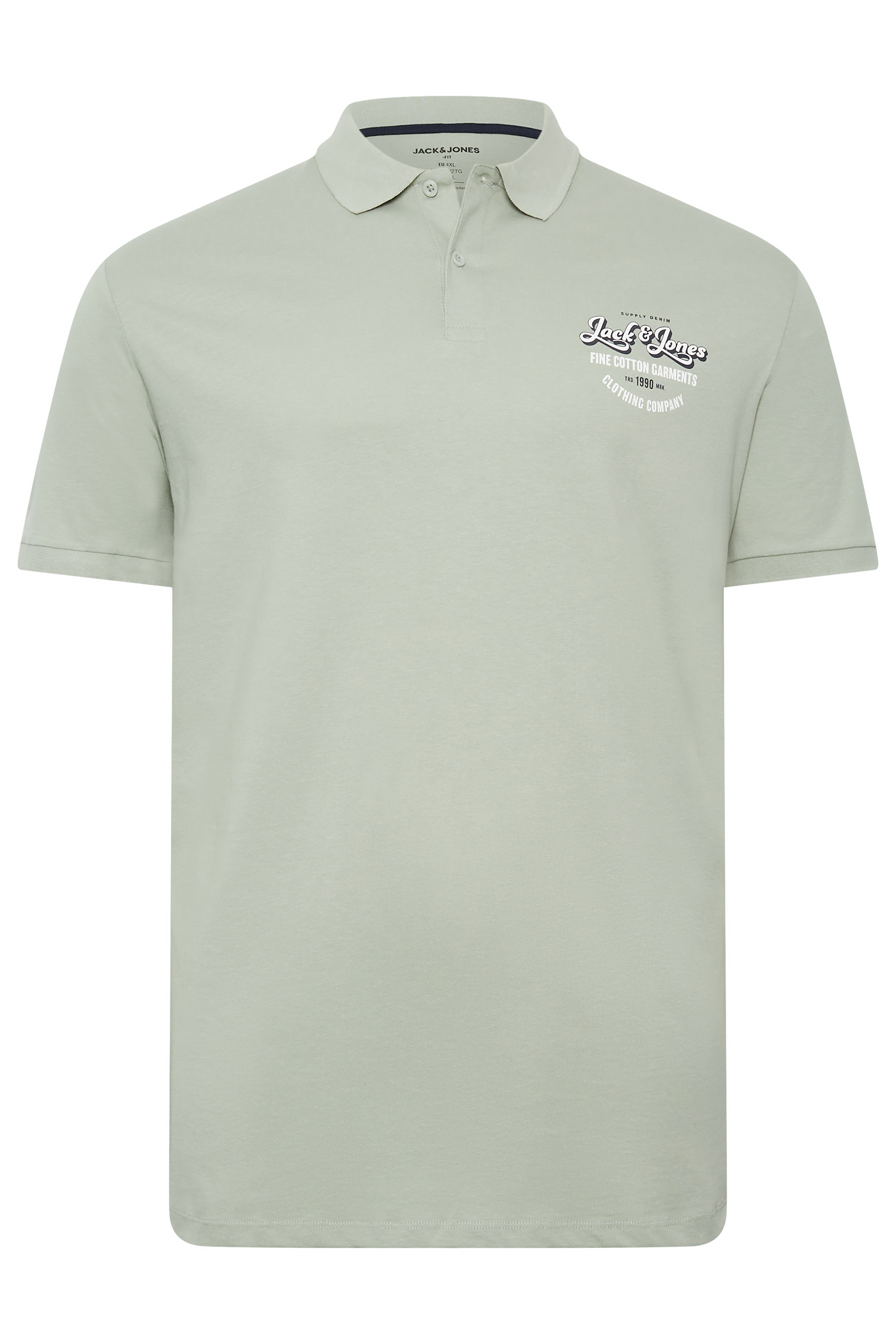 JACK & JONES Plus Size Light Grey Big & Tall Logo Print Polo Shirt | BadRhino  3