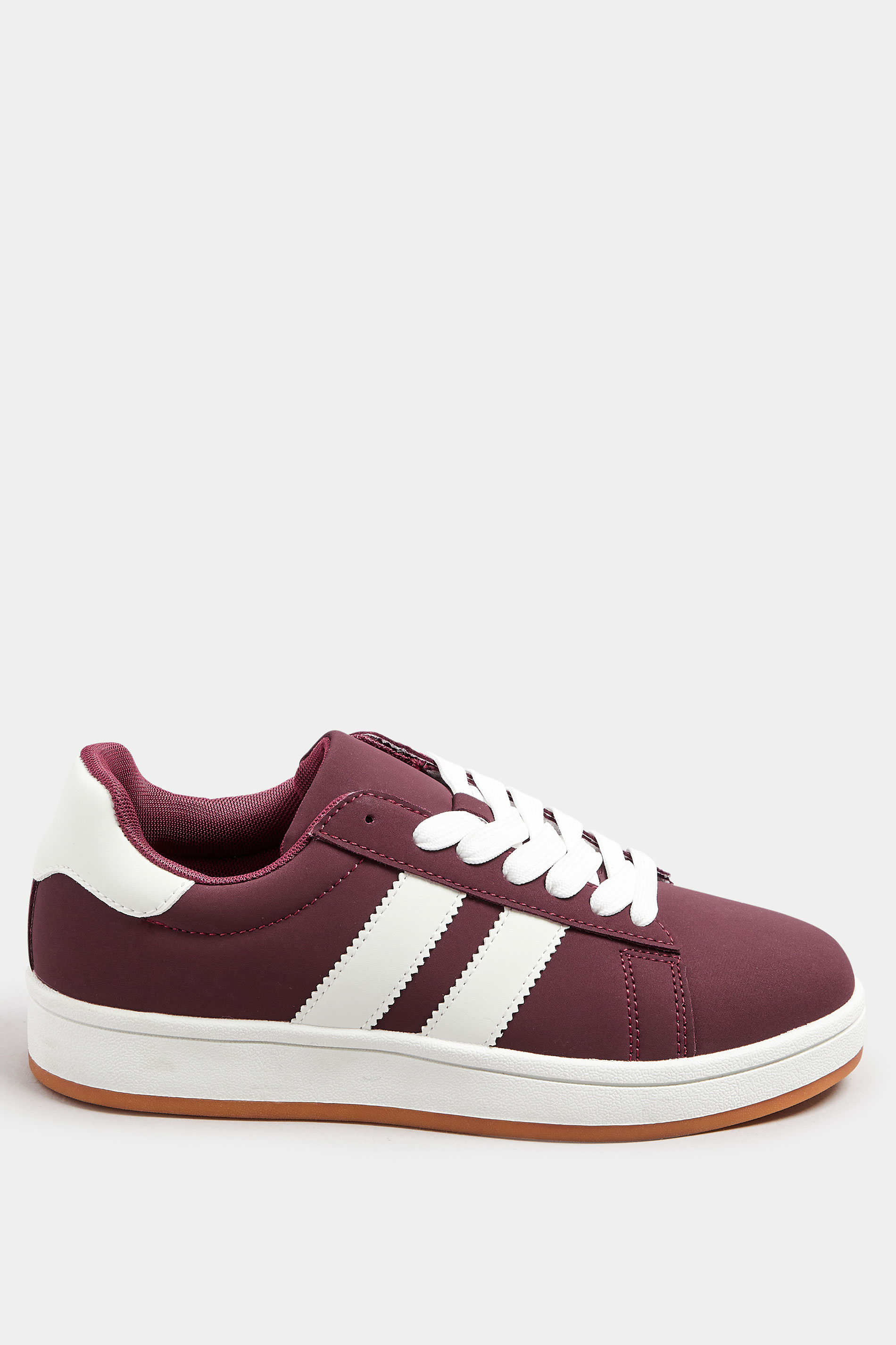 Burgundy Red Padded Lace Up Trainers In Wide E Fit | Yours Clothing 3