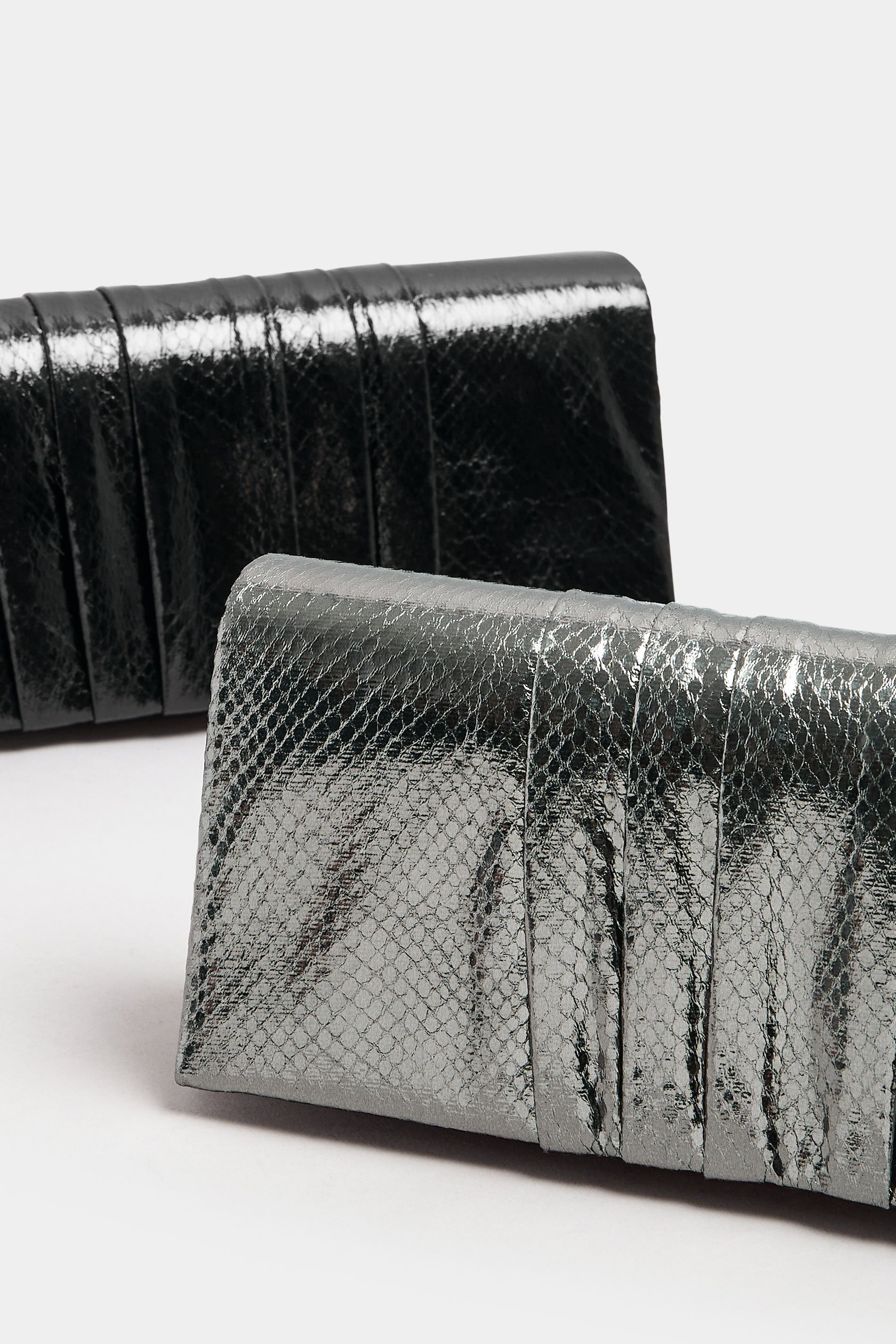 Silver Faux Leather Metallic Clutch Bag | Yours Clothing 7