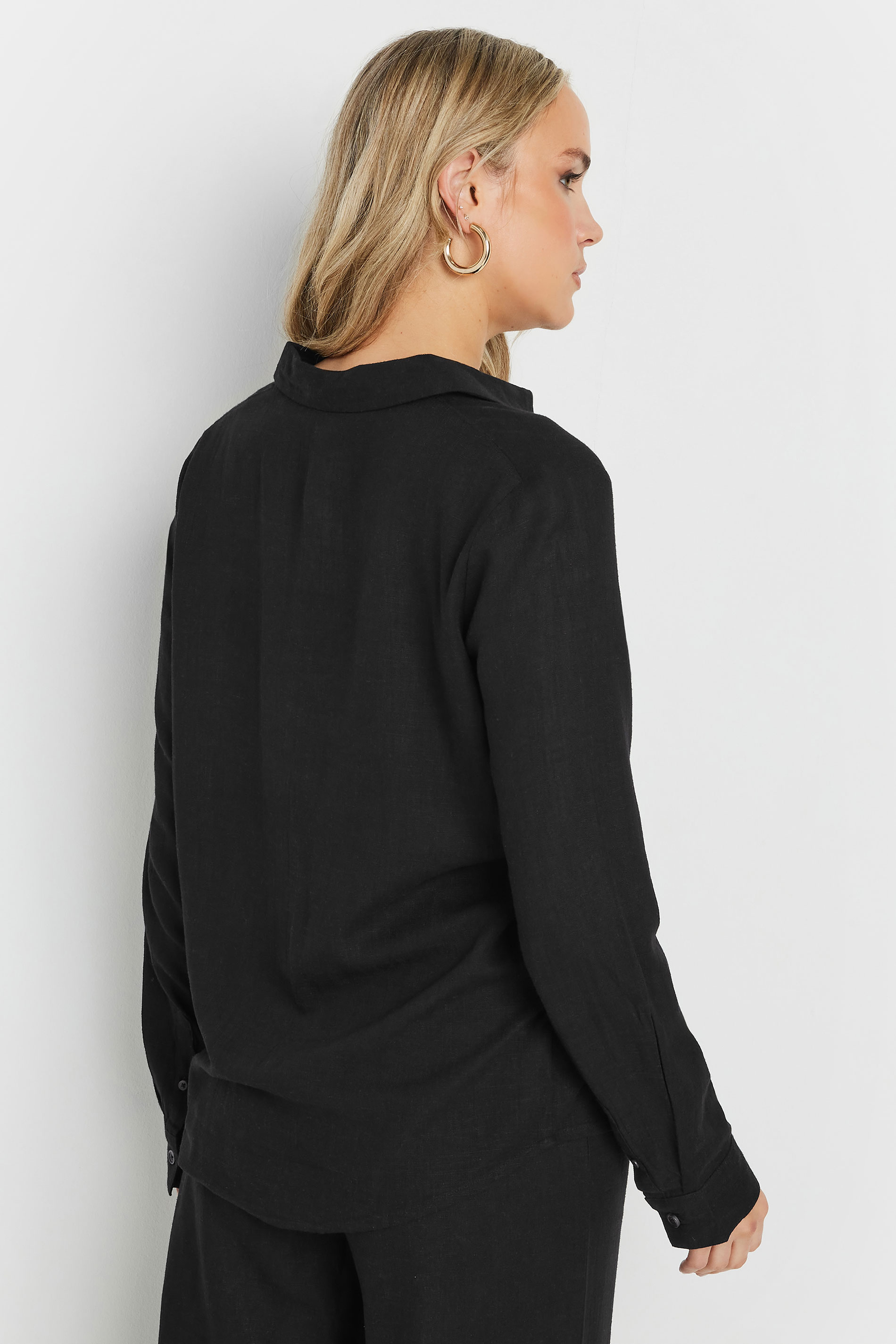 LTS Tall Black Linen Oversized Long Sleeve Shirt | Long Tall Sally 5
