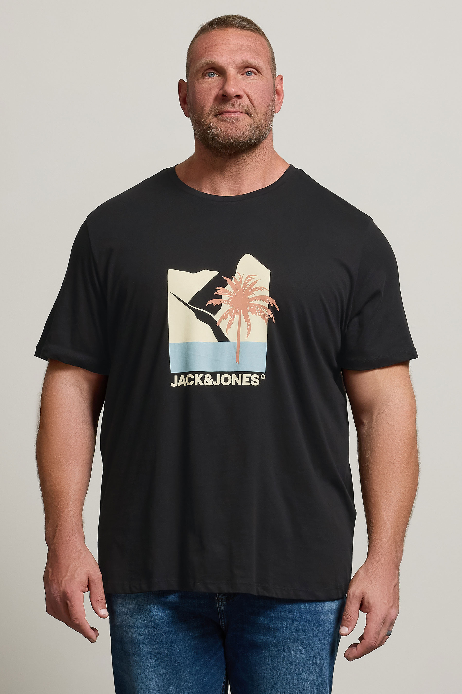 JACK & JONES Big & Tall Black Barbados Graphic T-Shirt | BadRhino 1