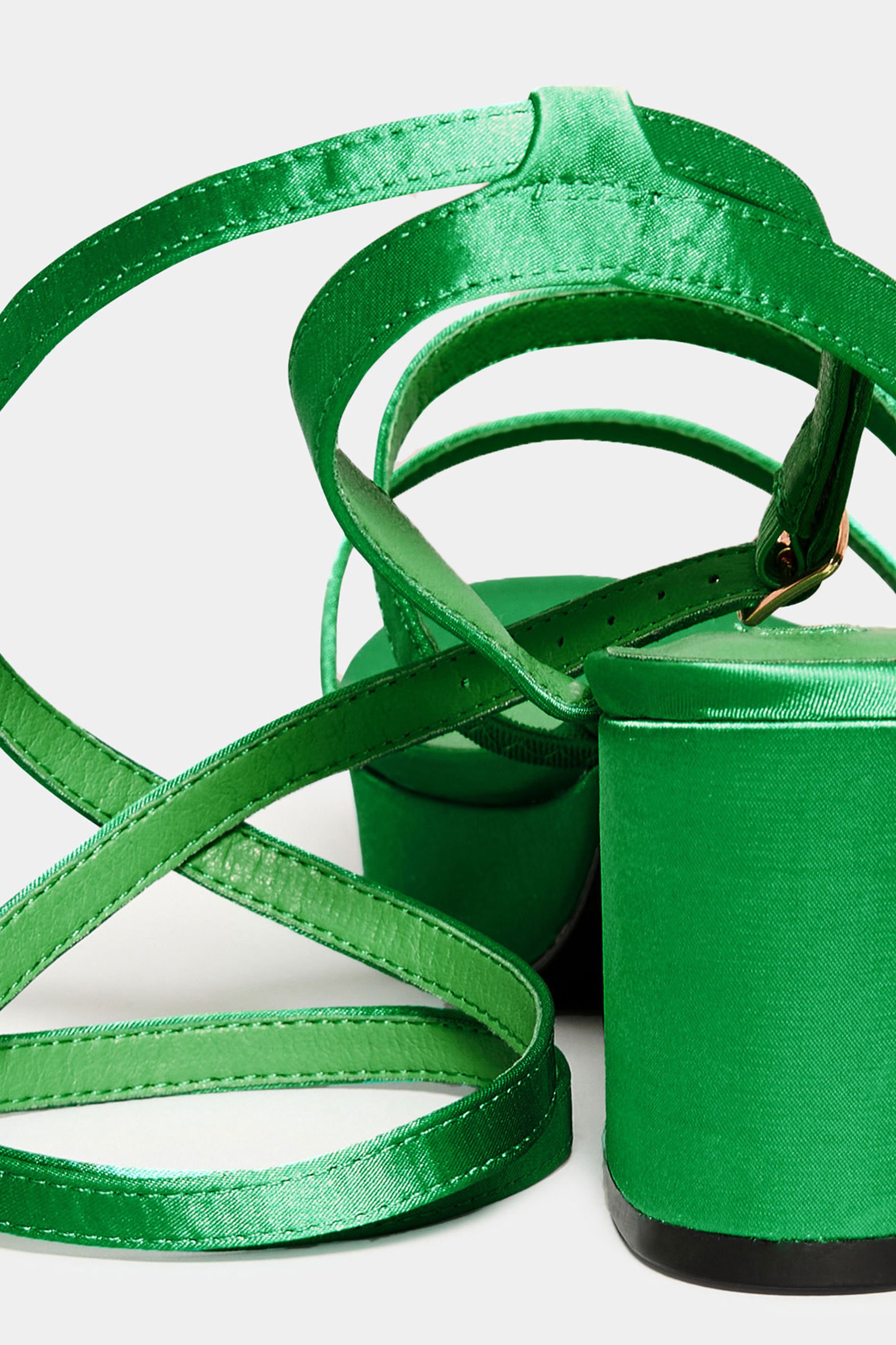 YOURS Green Satin Strappy Platform Heels In Wide E Fit & Extra Wide EEE Fit 4