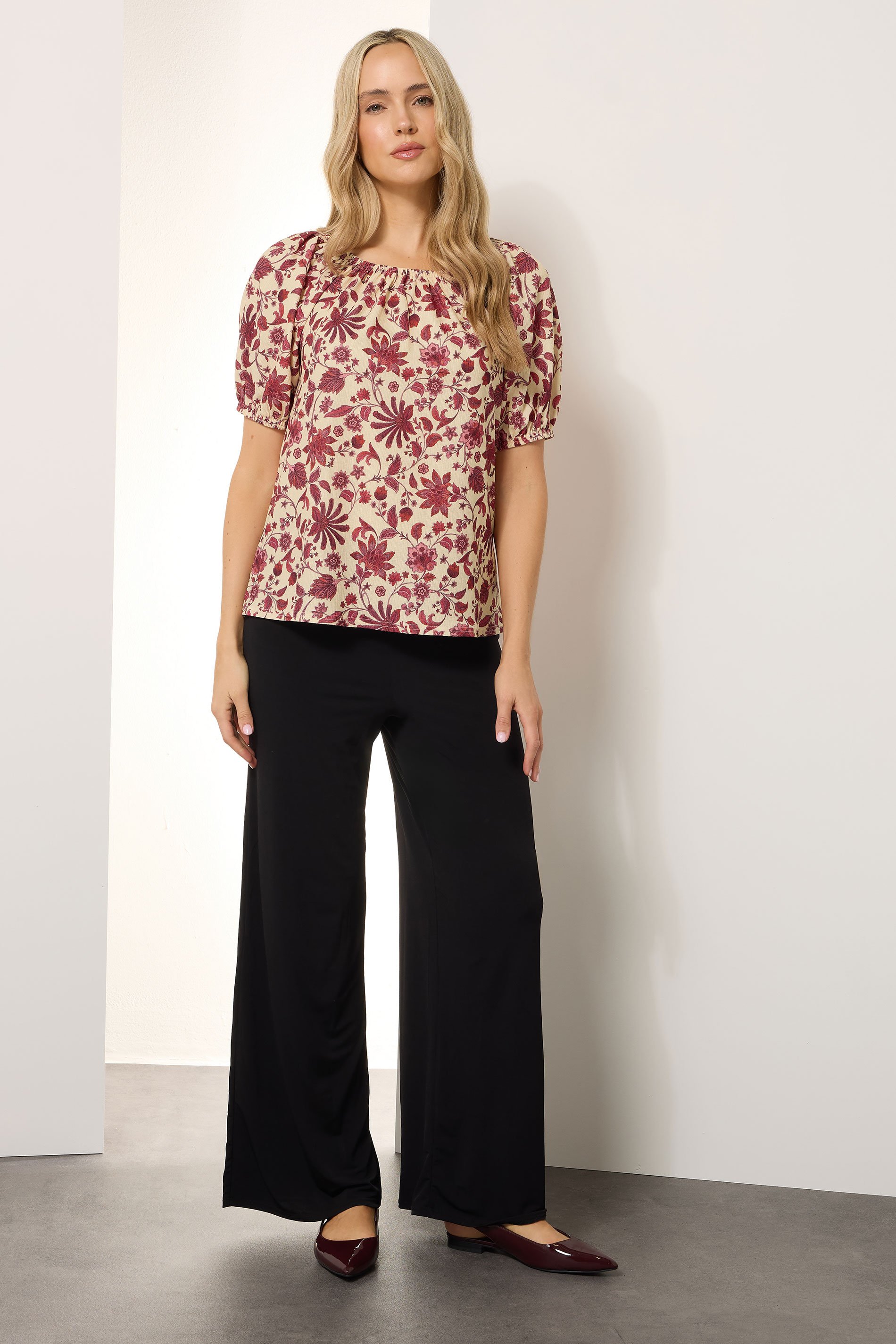 LTS Tall Women's Coral Red Floral Print Tie Front Top | Long Tall Sally 3