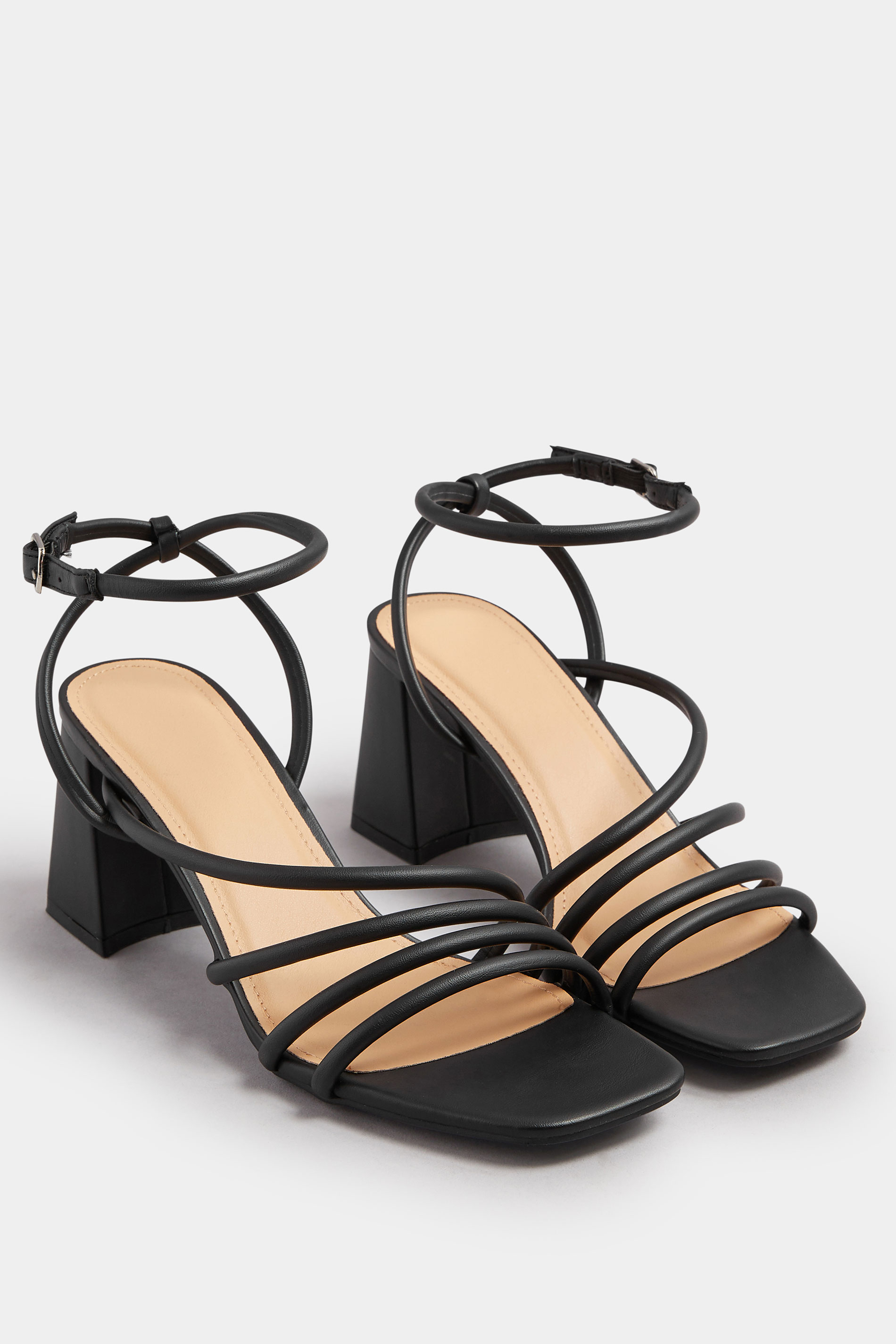 Black Aysmmetric Strappy Block Heels In Standard Fit | Yours Clothing 3