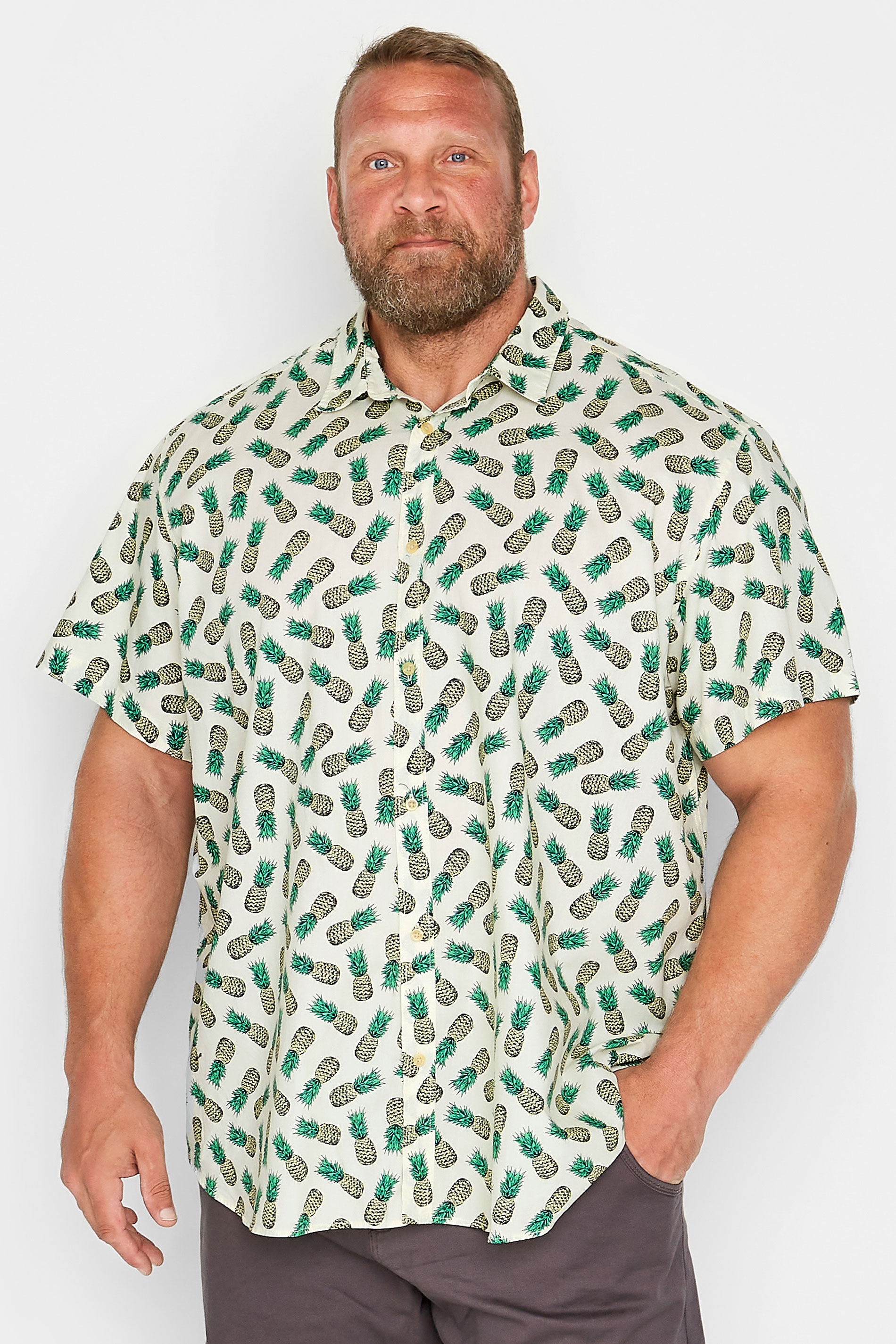JACK & JONES Big & Tall White Pineapple Print Short Sleeve Shirt 1