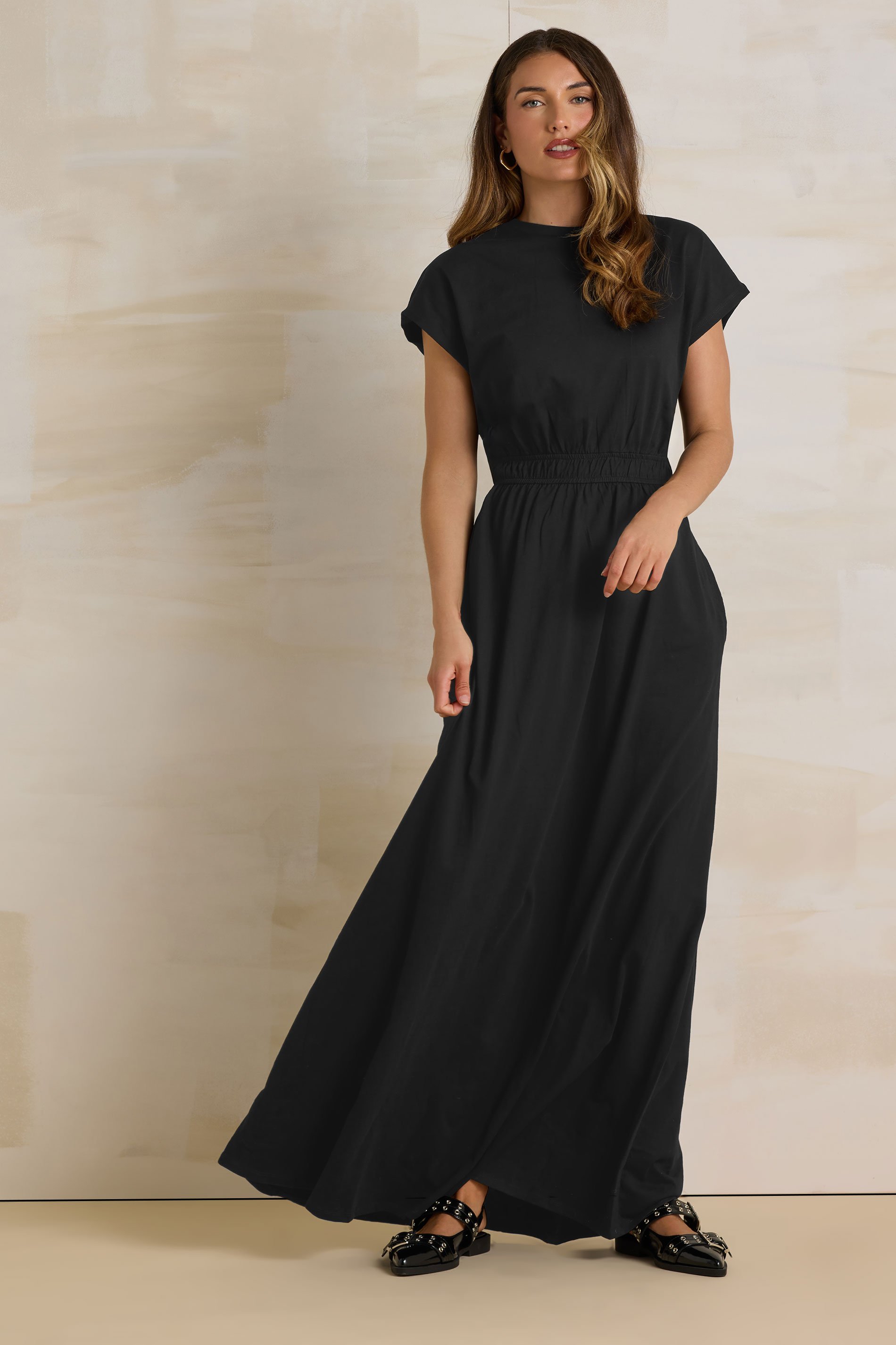 LTS Tall Black Jersey Shirred Waist Maxi Dress | Long Tall Sally 1