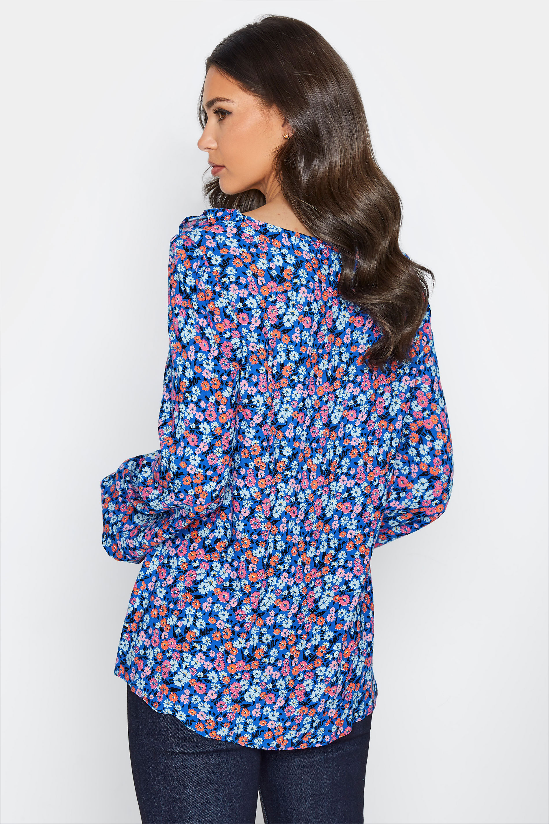 Tall Women's LTS Blue Ditsy Floral Square Neck Top | Long Tall Sally 3