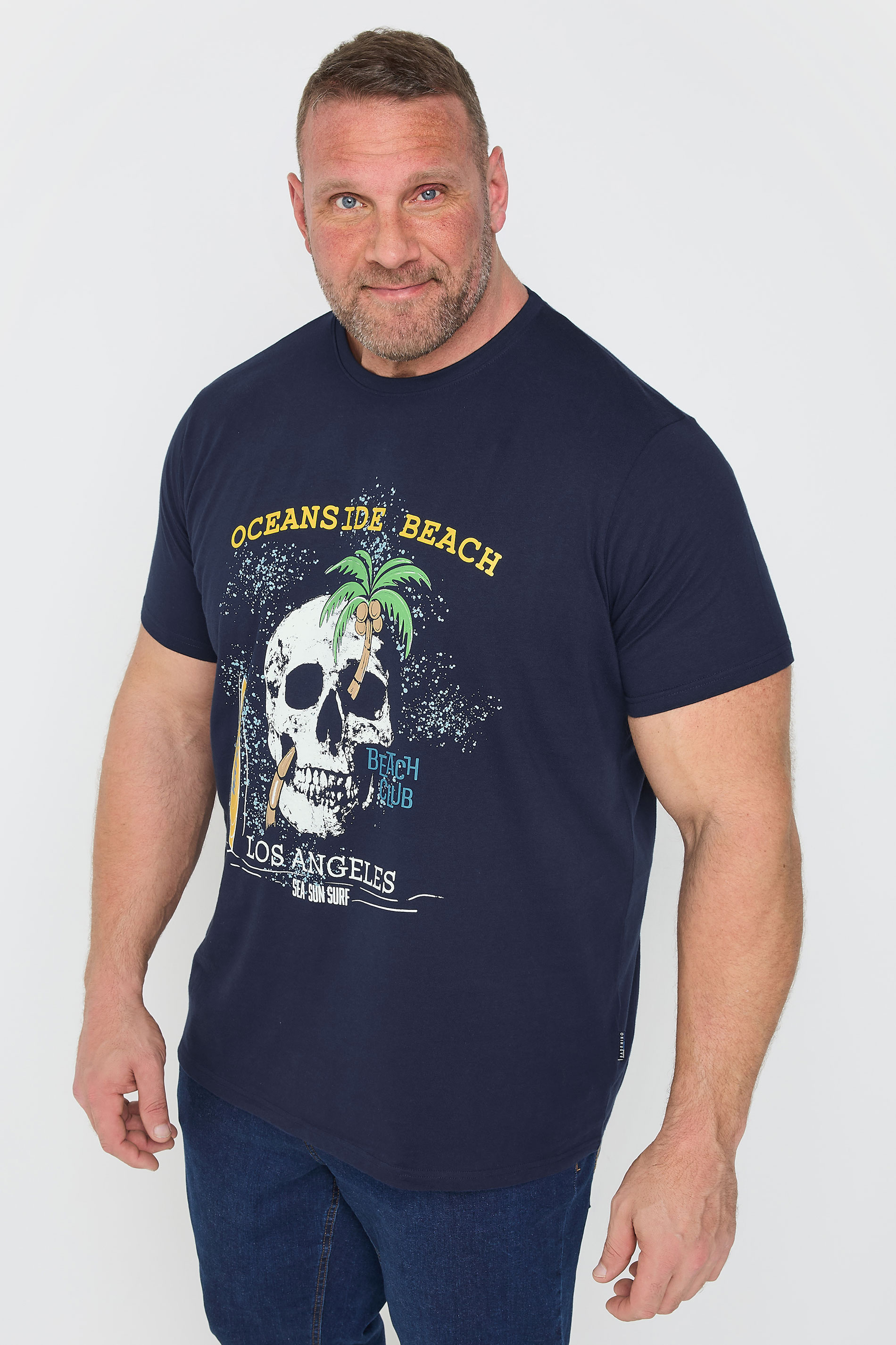 BadRhino Big & Tall Navy Blue 'Oceanside Beach' Graphic T-Shirt | BadRhino 2