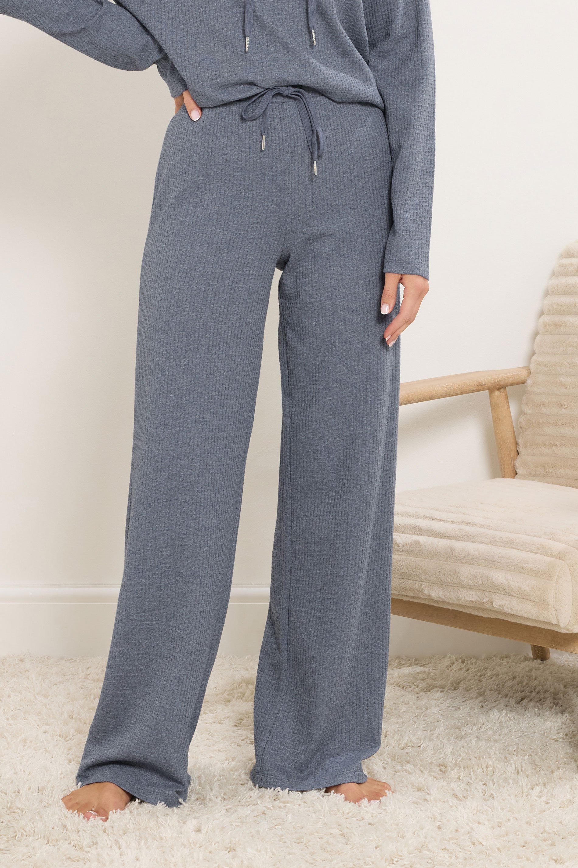 LTS Tall Denim Blue Waffle Lounge Trousers | Long Tall Sally 2
