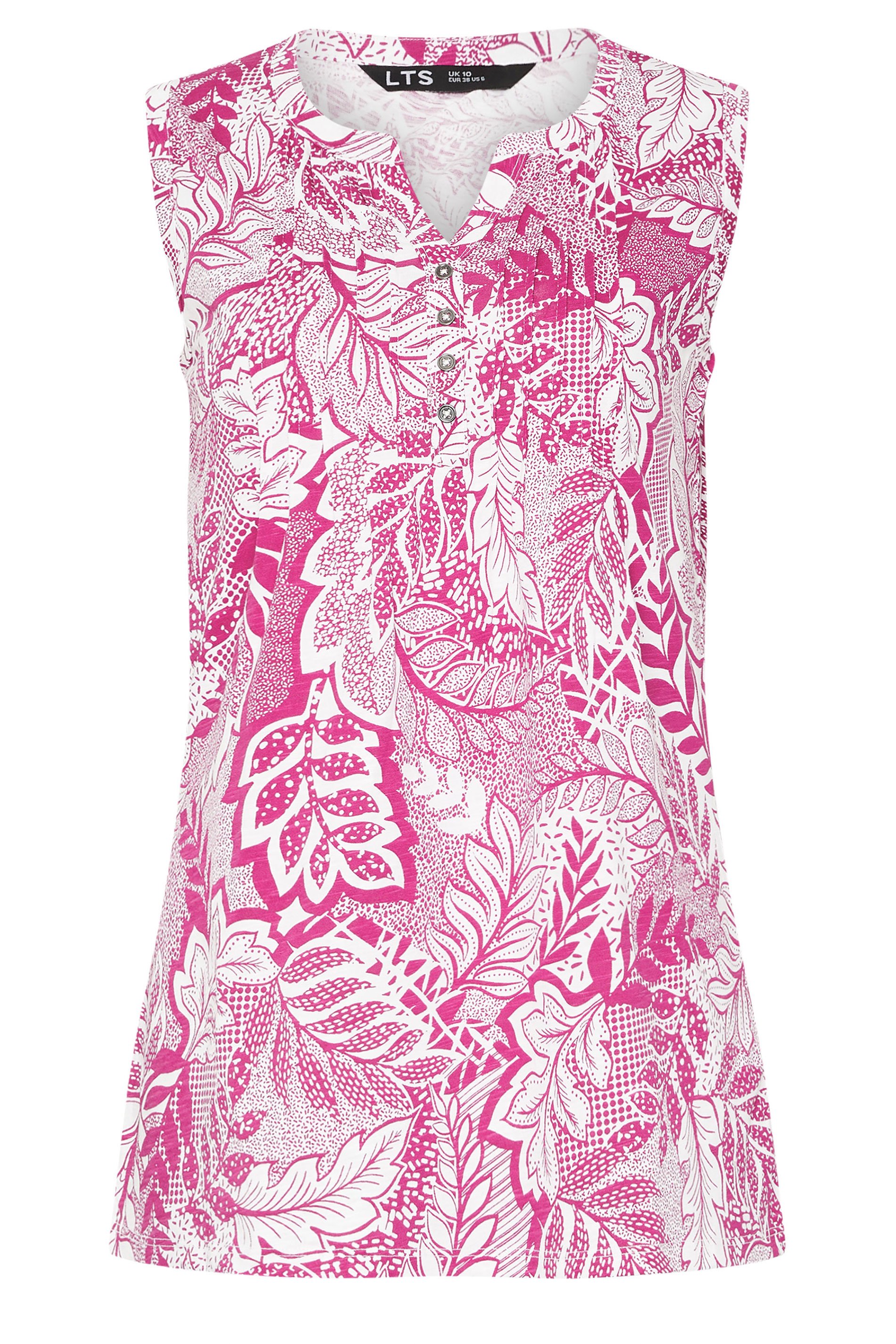 LTS Tall 2 PACK Navy Blue & Pink Floral Henley Vest Tops | Long Tall Sally 9