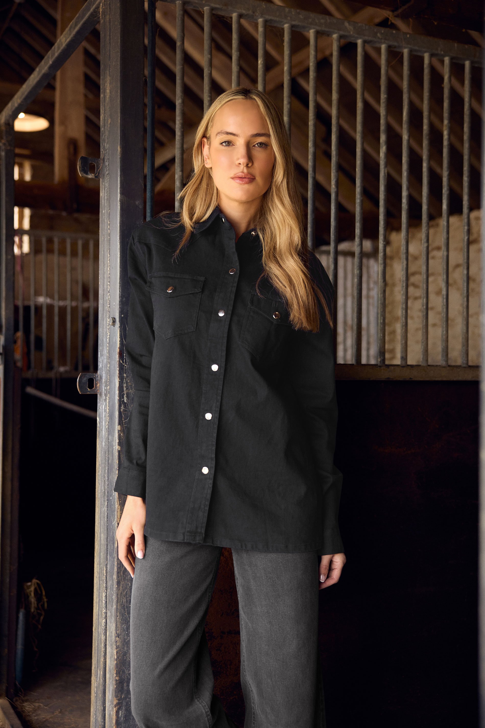 LTS Tall Black Denim Mid Wash Shirt | Long Tall Sally 1