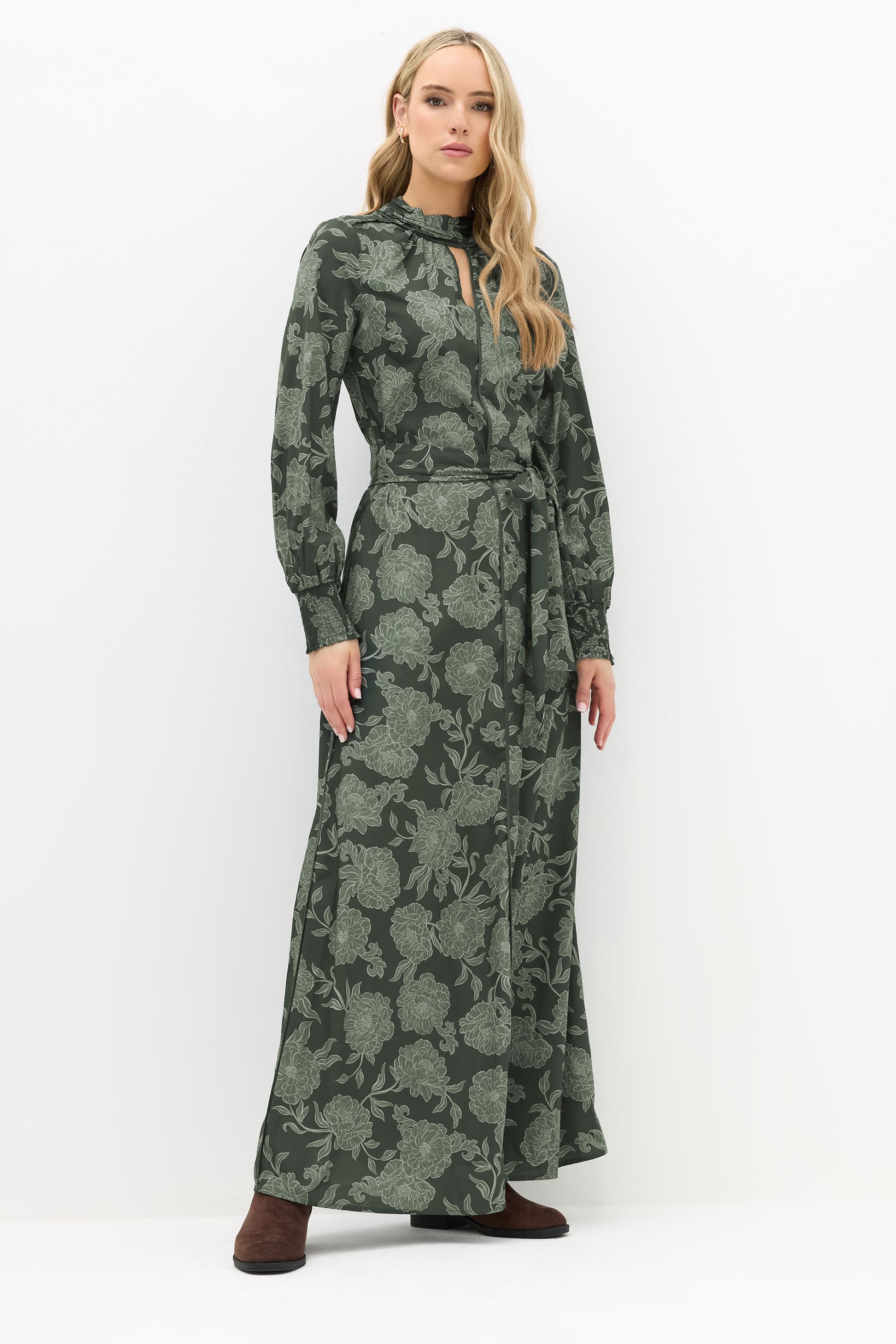 LTS Tall Green Floral High Neck Tie Dress | Long Tall Sally 1