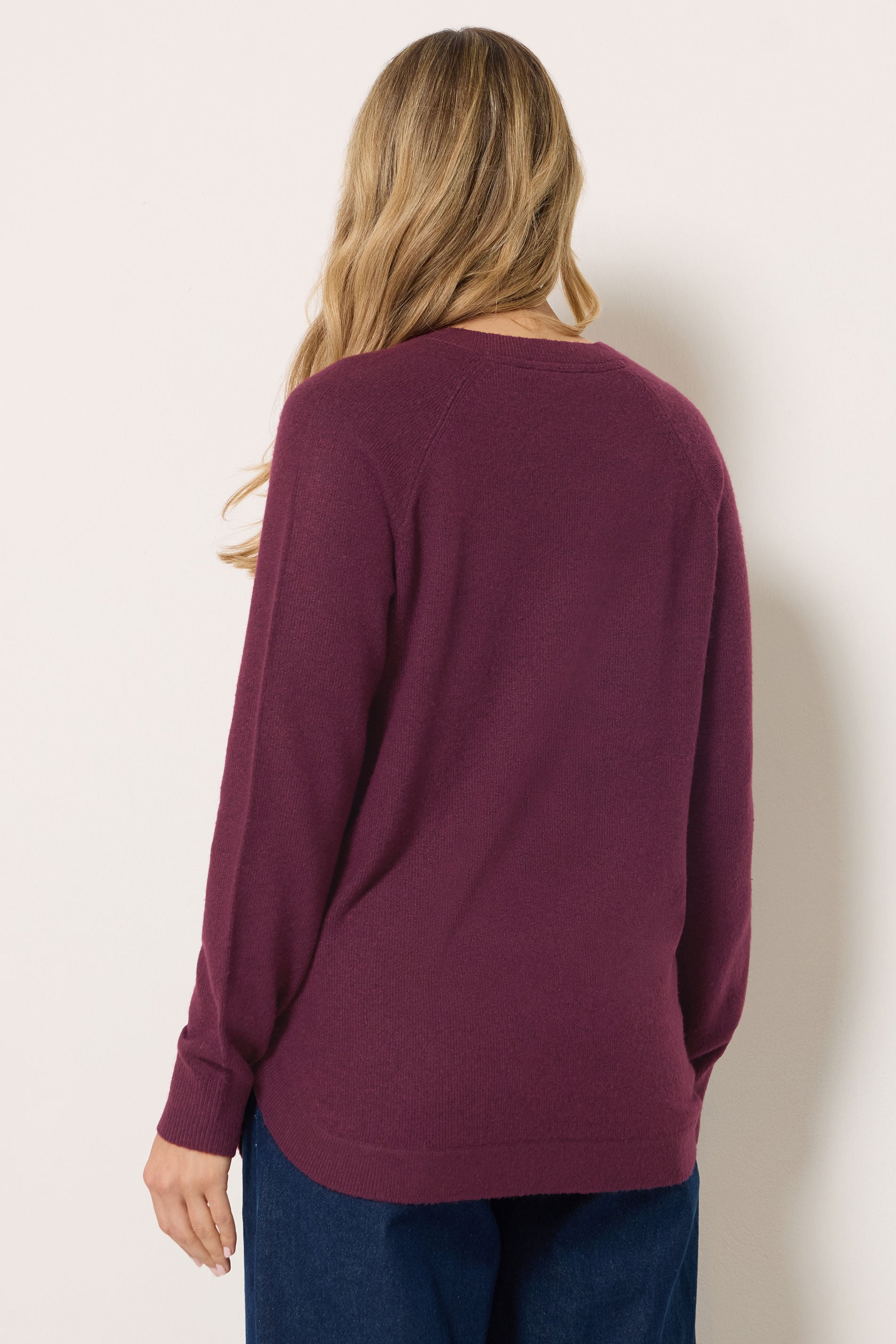 LTS Tall Women's Dark Red Longline Button Knitted Jumper | Long Tall Sally 2
