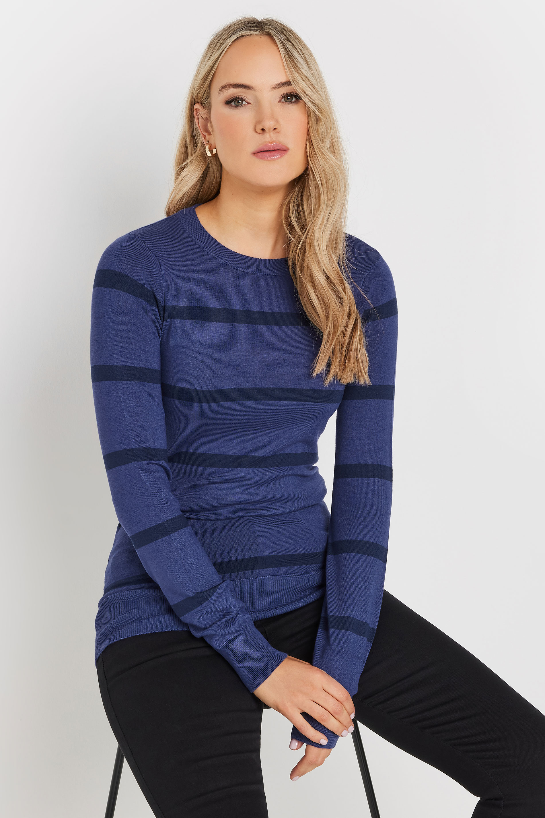 LTS Tall Navy Blue Fine Knit Striped Jumper | Long Tall Sally 4