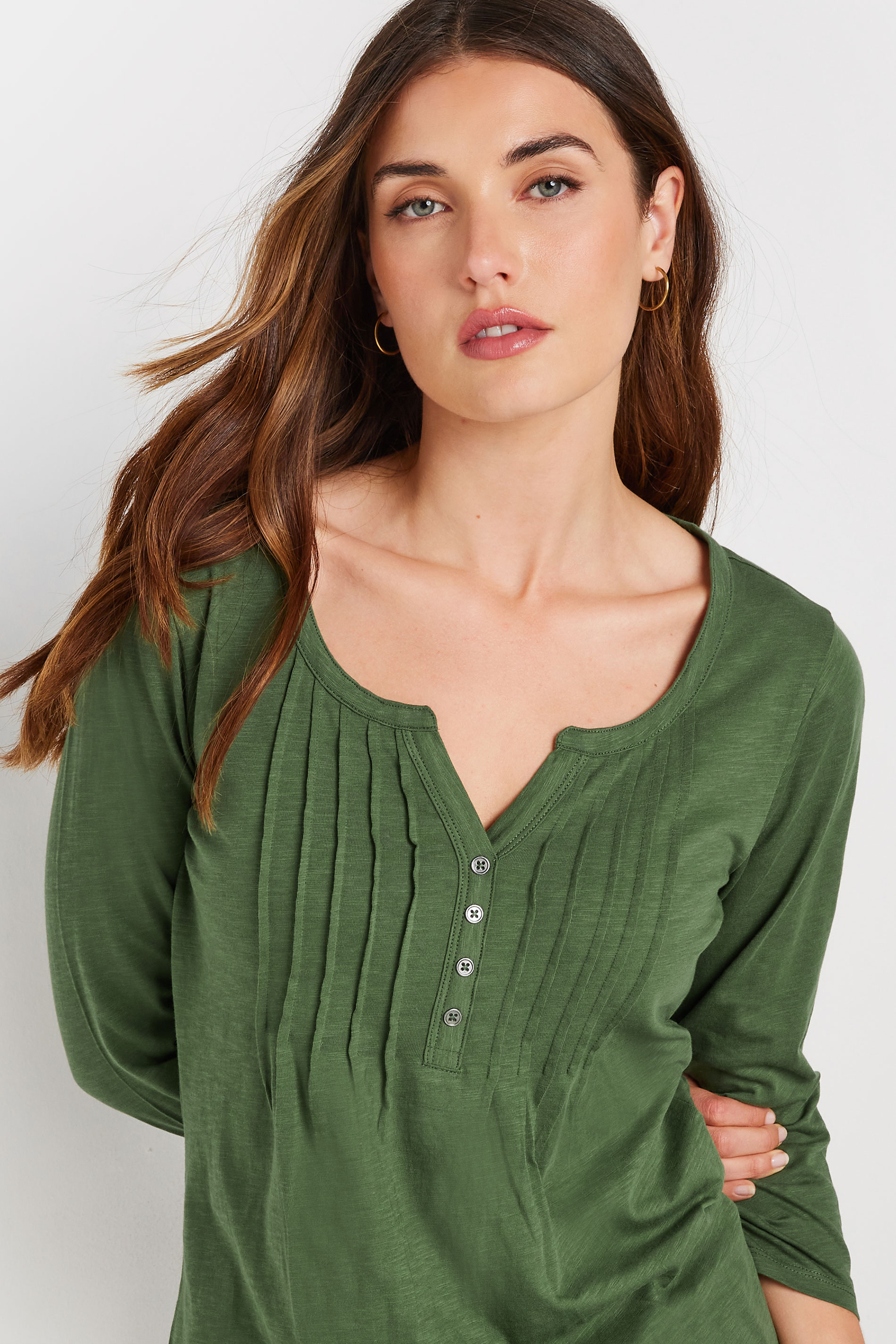 LTS Tall 2 PACK Khaki Green & Dark Pink Henley Tops | Long Tall Sally 6