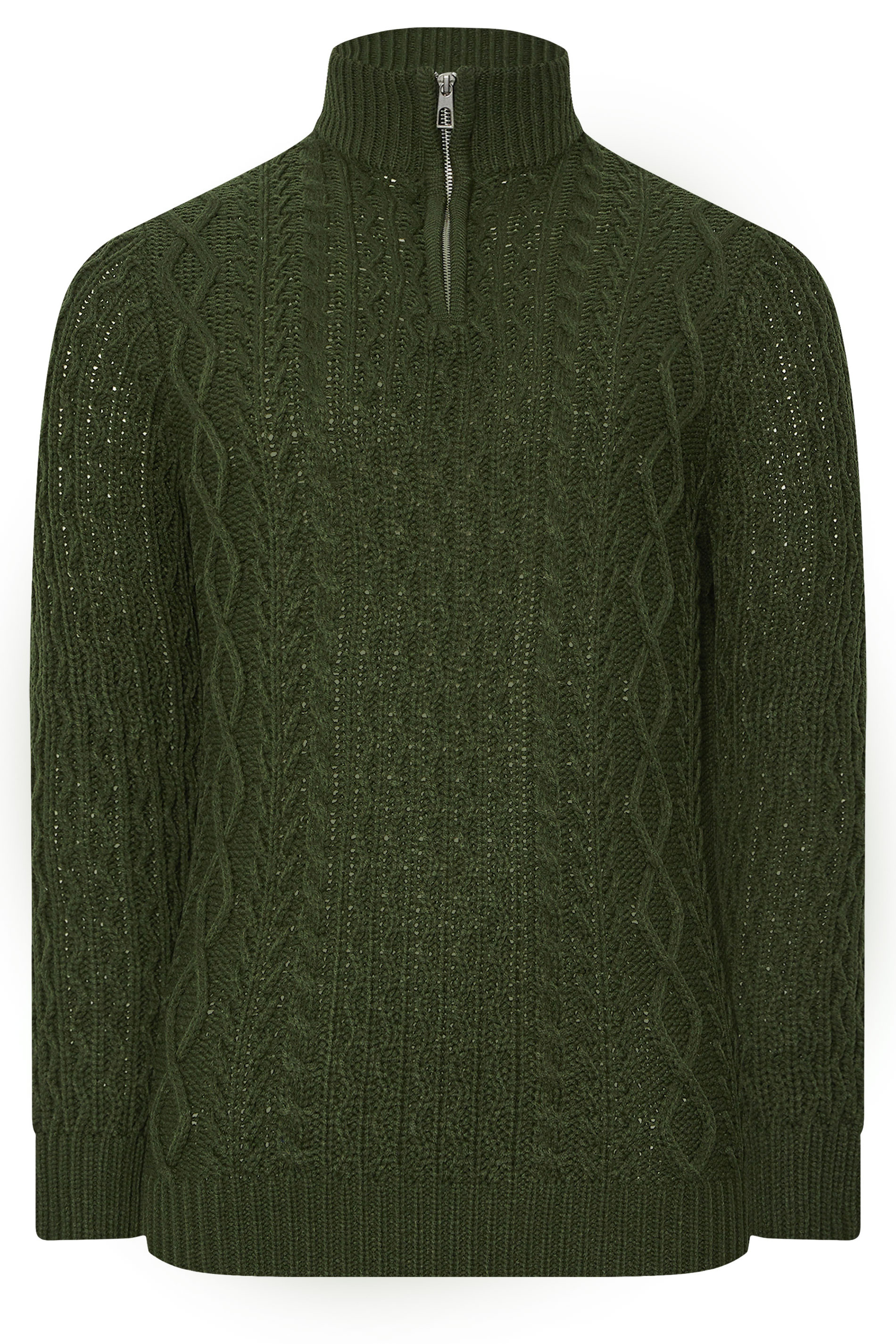 BadRhino Big & Tall Dark Green Cable Knit Quarter Zip Jumper | BadRhino 5