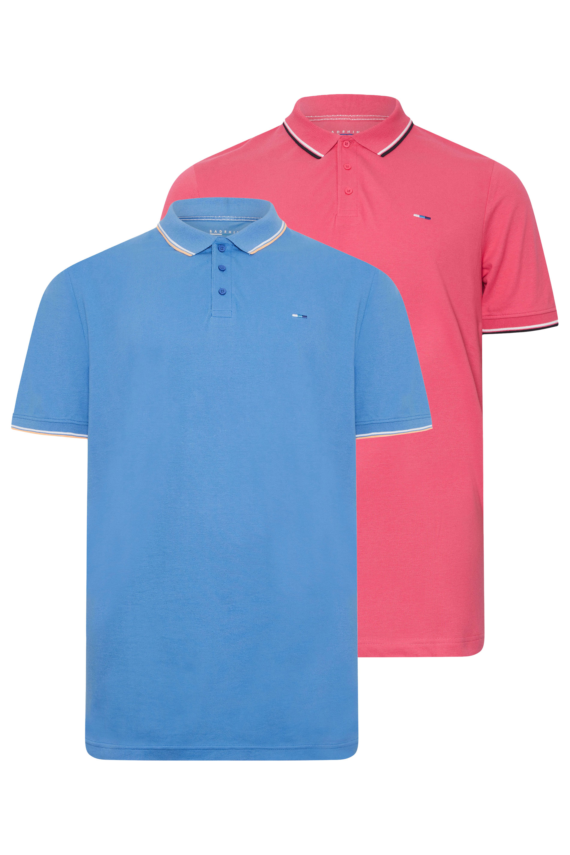 BadRhino Big & Tall 2 PACK Pink & Marina Blue Tipped Polo Shirts | BadRhino 7