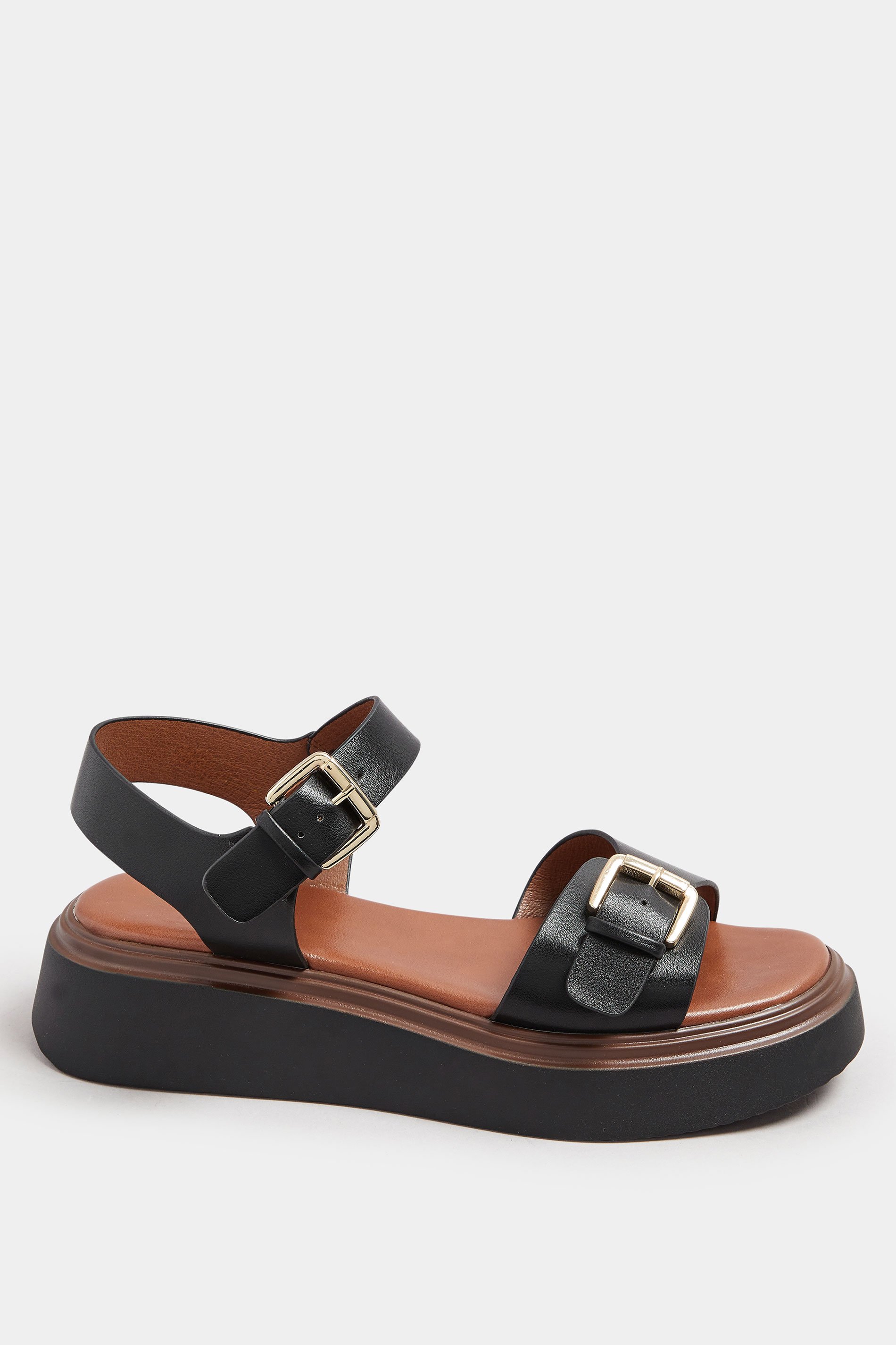 Black Buckle Chunky Platform Sandals In Extra Wide EEE Fit | Yours Clothing 4