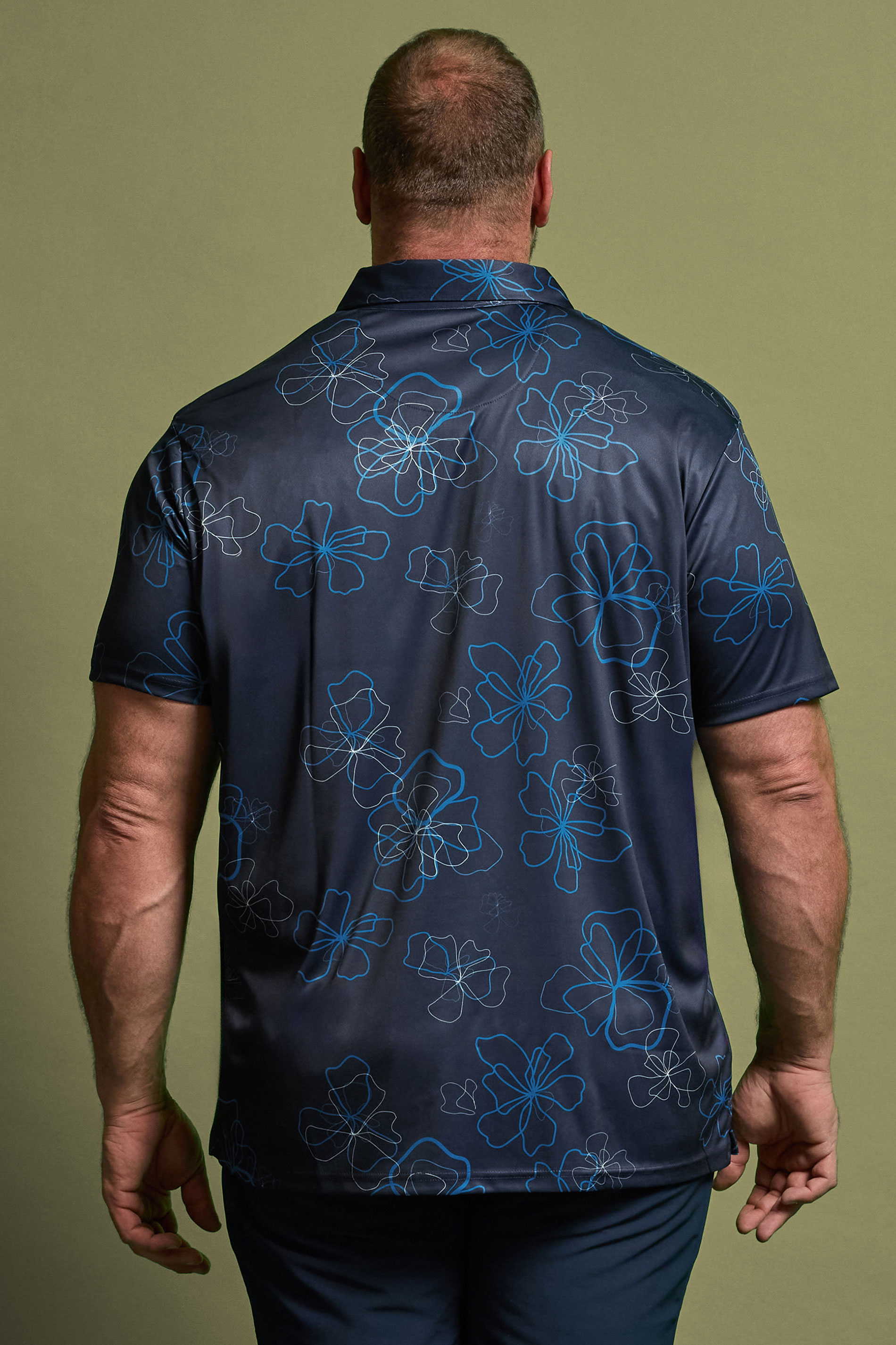 BadRhino Golf Big & Tall Navy Blue Floral Print Polo Shirt | BadRhino 3