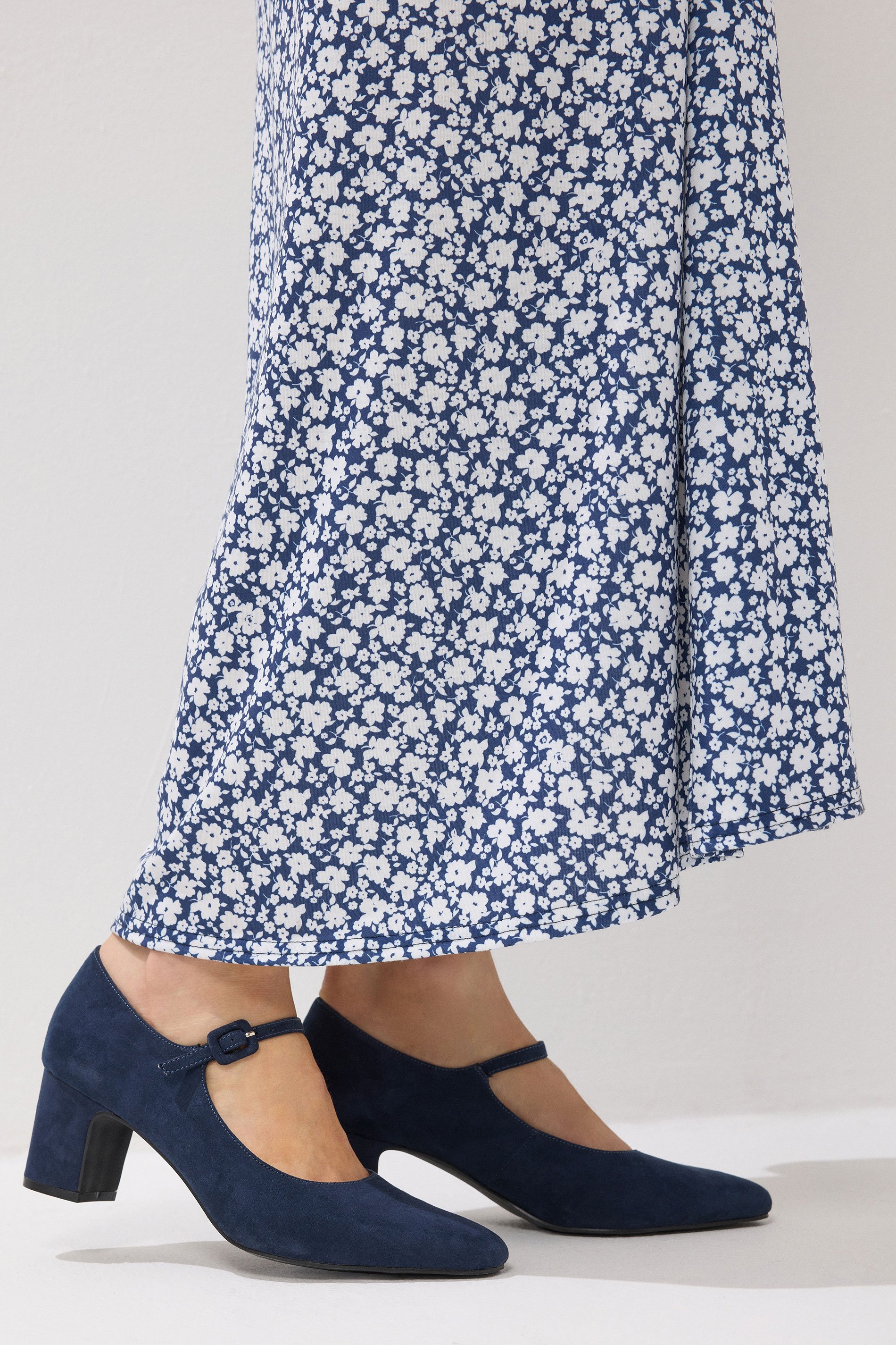 LTS Navy Blue Faux Suede Mary Jane Block Heel In Standard Fit | Long Tall Sally 1