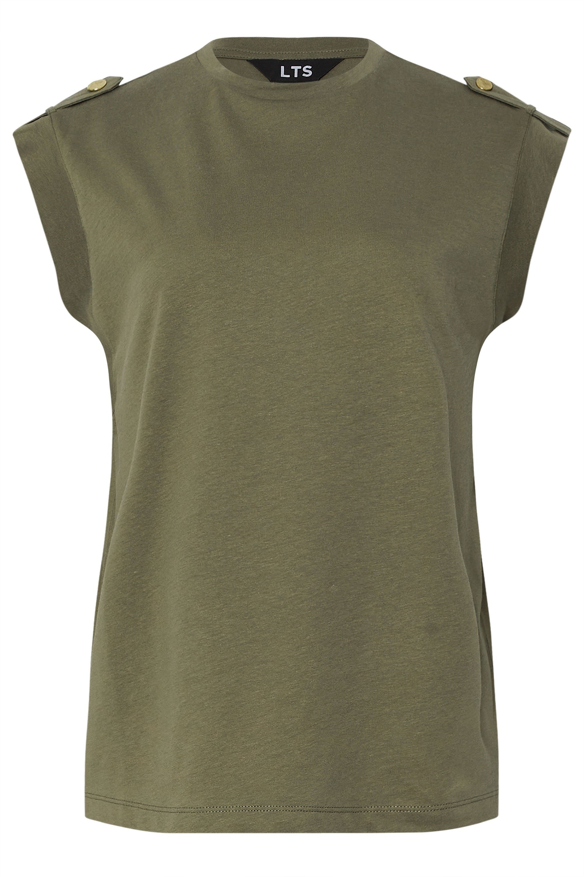 LTS Tall Khaki Green Cotton Shoulder Tab T-Shirt | Long Tall Sally 5