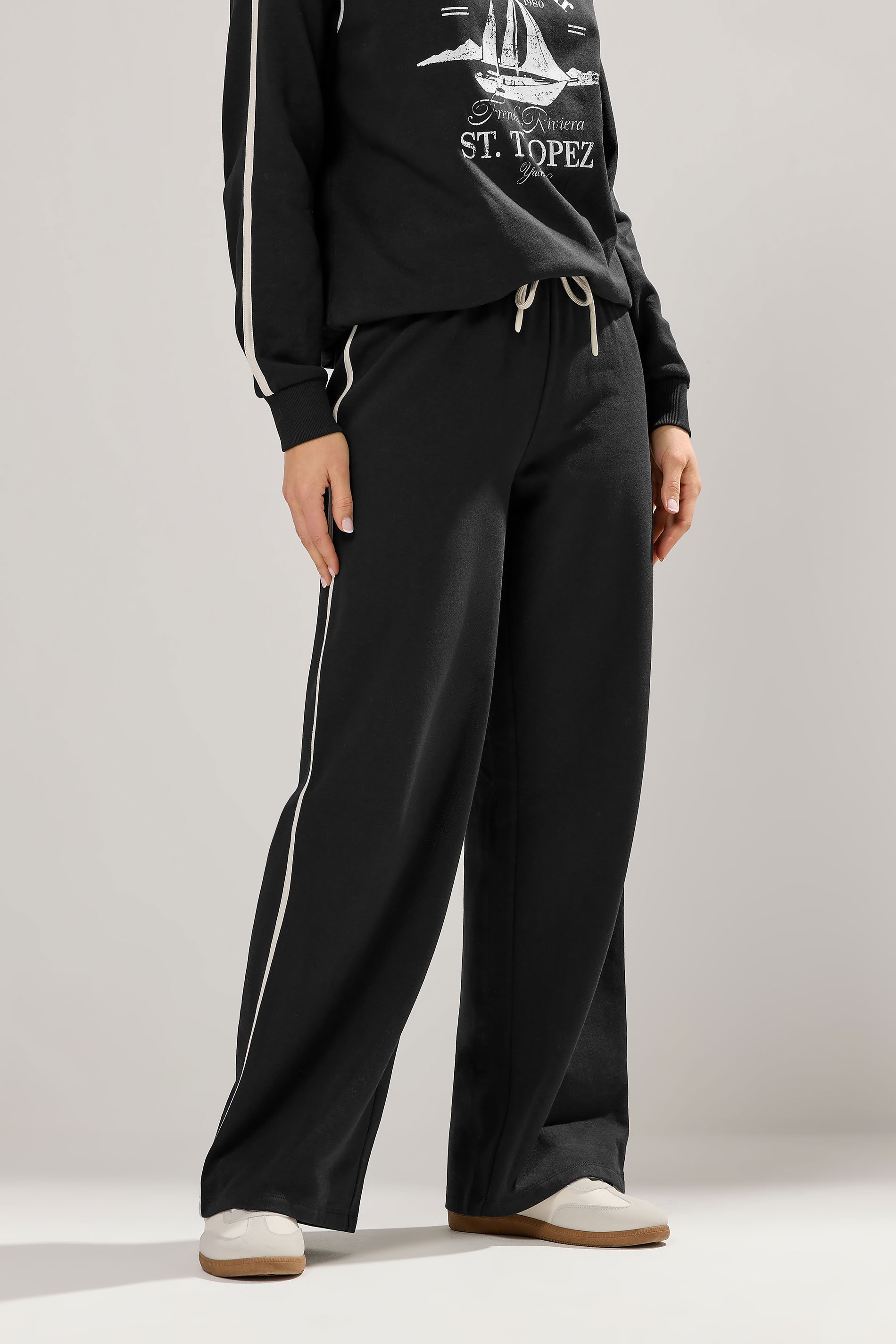 LTS Tall Black Pipe Detail Wide Leg Joggers | Long Tall Sally 2
