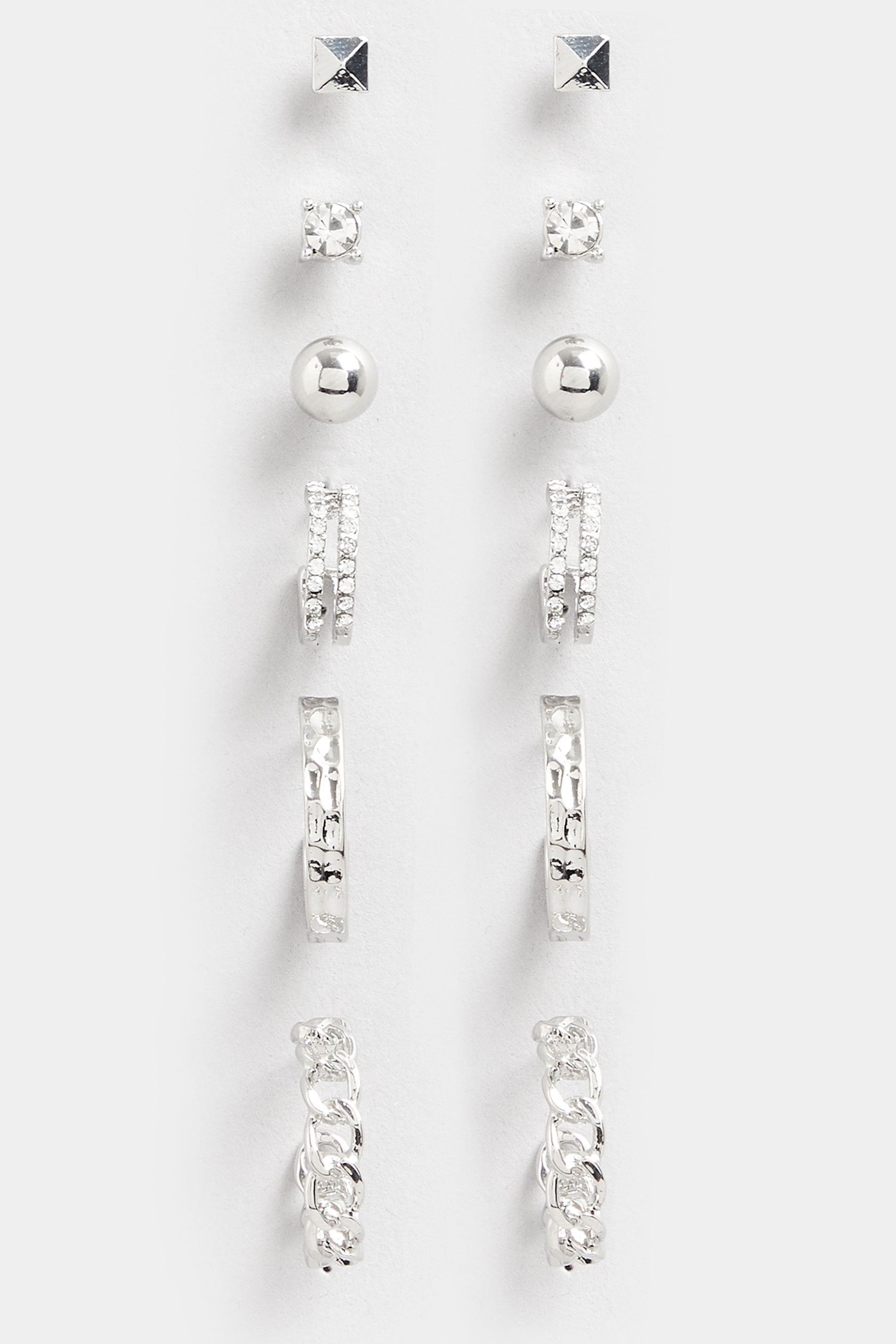 6 PACK Silver Tone Mixed Stud & Hoop Earrings | Yours Clothing  3