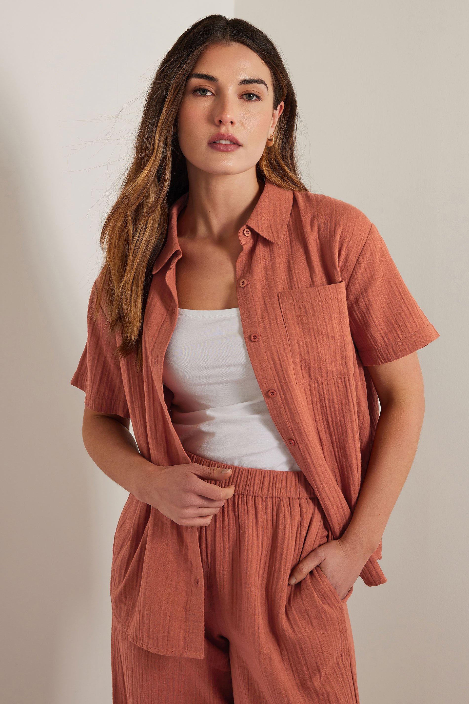 LTS Tall Rust Orange Cotton Cheesecloth Short Sleeve Shirt | Long Tall Sally 3