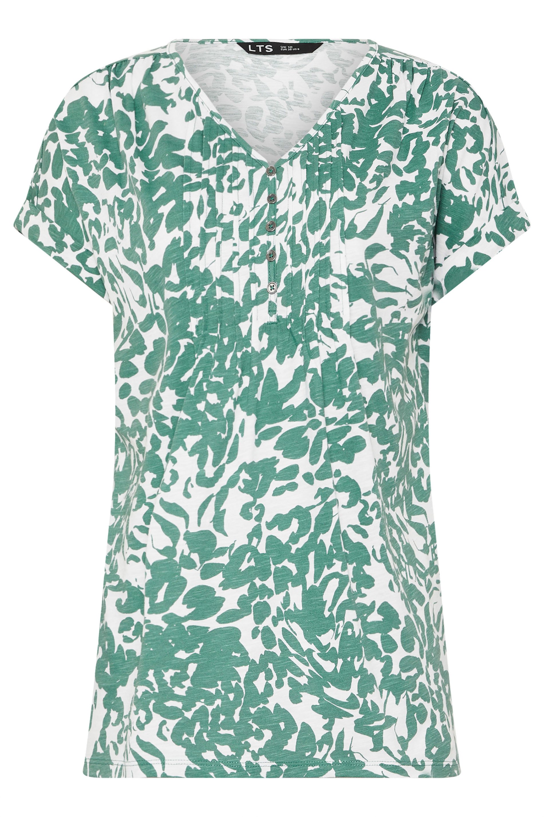 LTS Tall Sage Green Cotton Abstract Floral Henley Top | Long Tall Sally 5