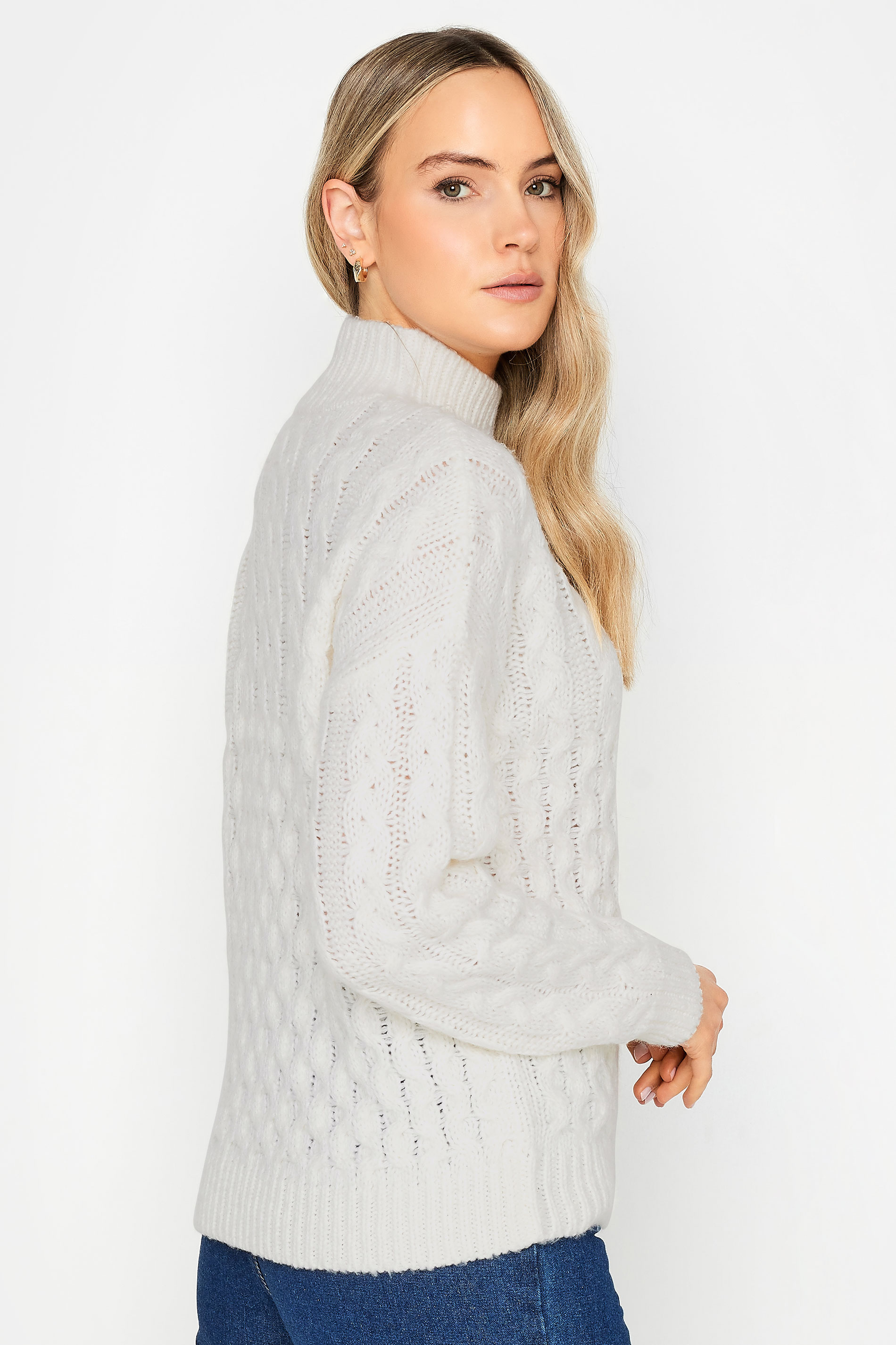 LTS Tall Womens Ivory White Cable Knit Turtle Neck Jumper | Long Tall Sally  3