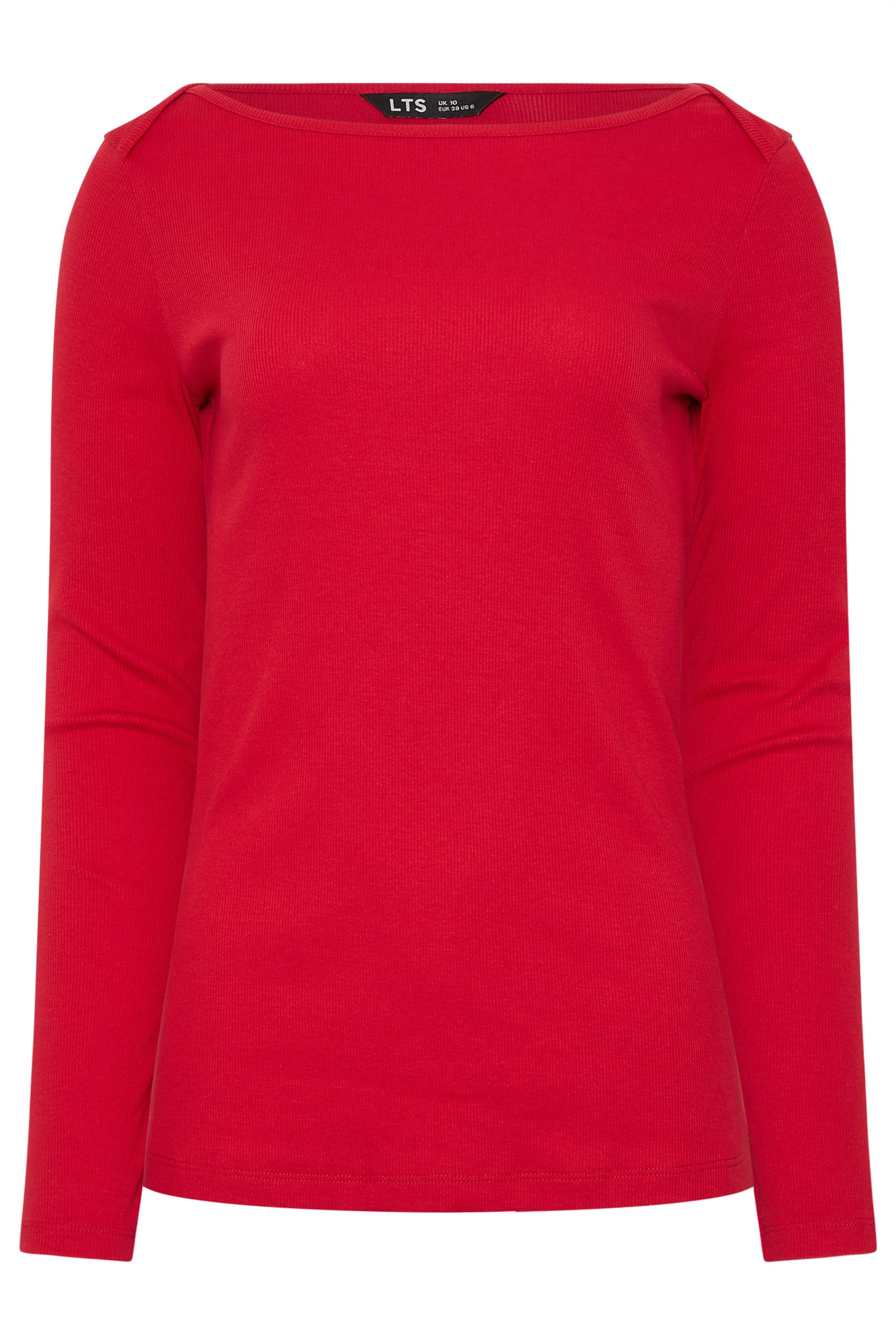 LTS Tall Women's Red Ribbed Boat Neck Top | Long Tall Sally 1
