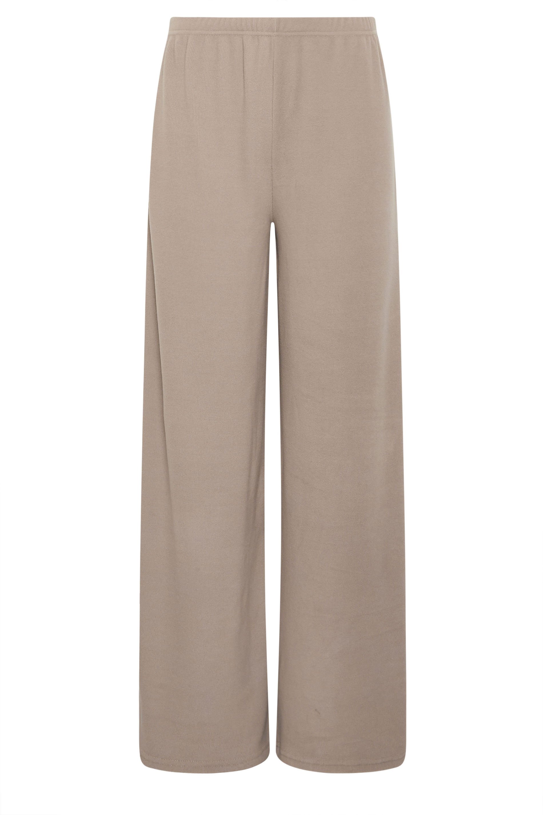 LTS Tall Women's Natural Brown Ribbed Wide Leg Trousers | Long Tall Sally 1