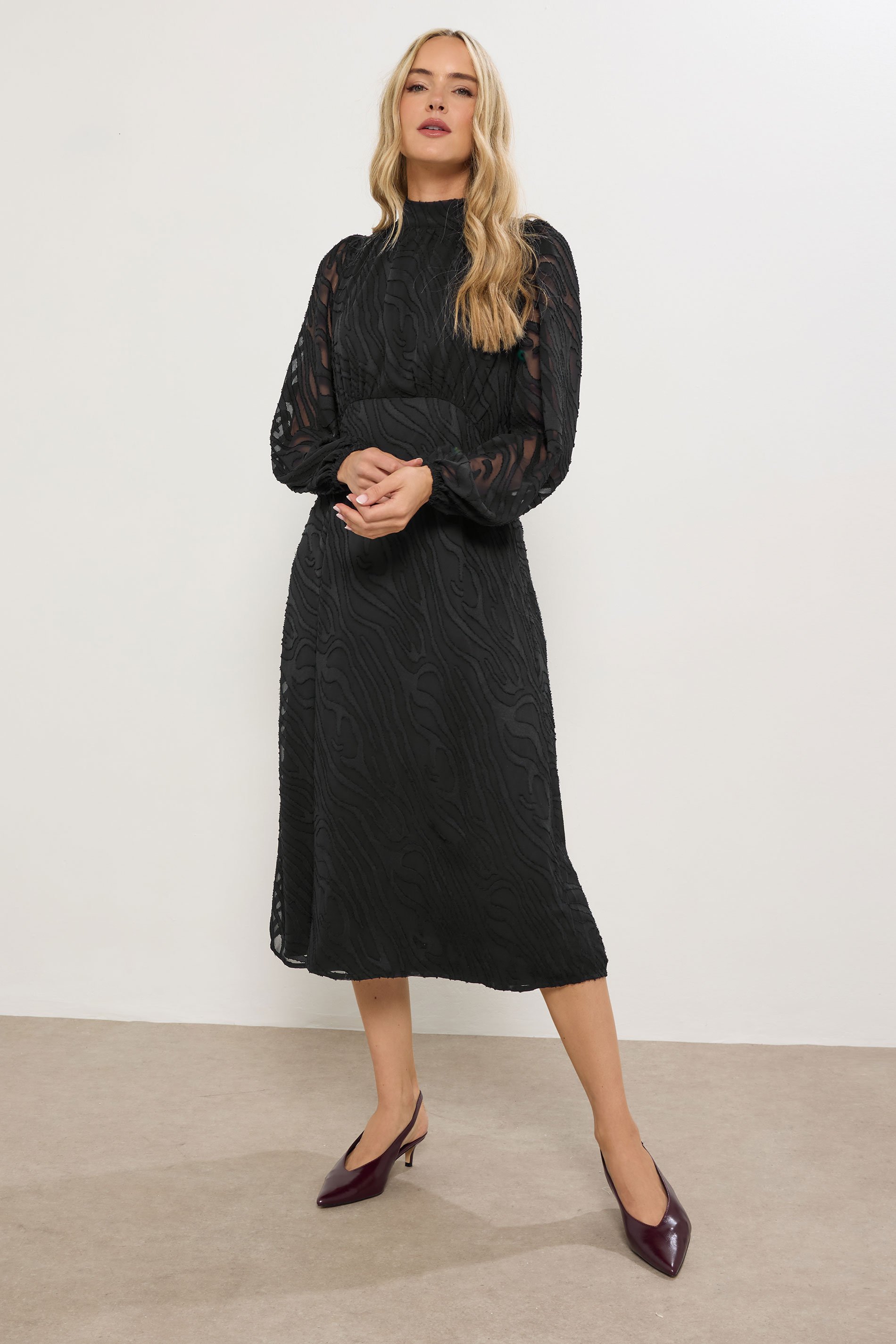 LTS Tall Black Animal Burnout Tie Midi Dress | Long Tall Sally  2