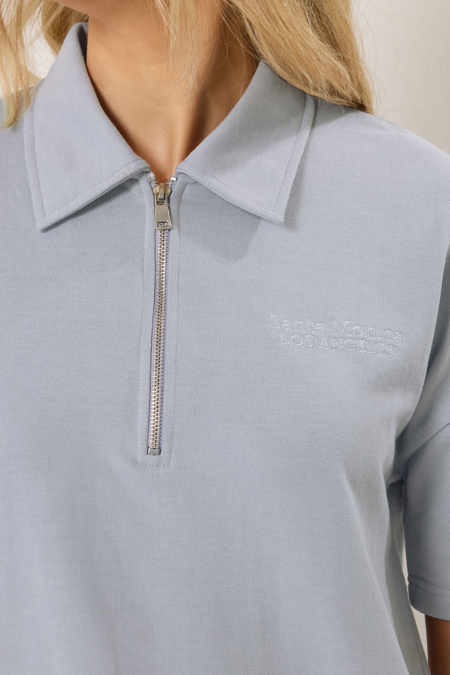 LTS Tall Women's Set Blue Quarter Zip Short Sleeve Cotton Sweatshirt & Shorts | Long Tall Sally 4
