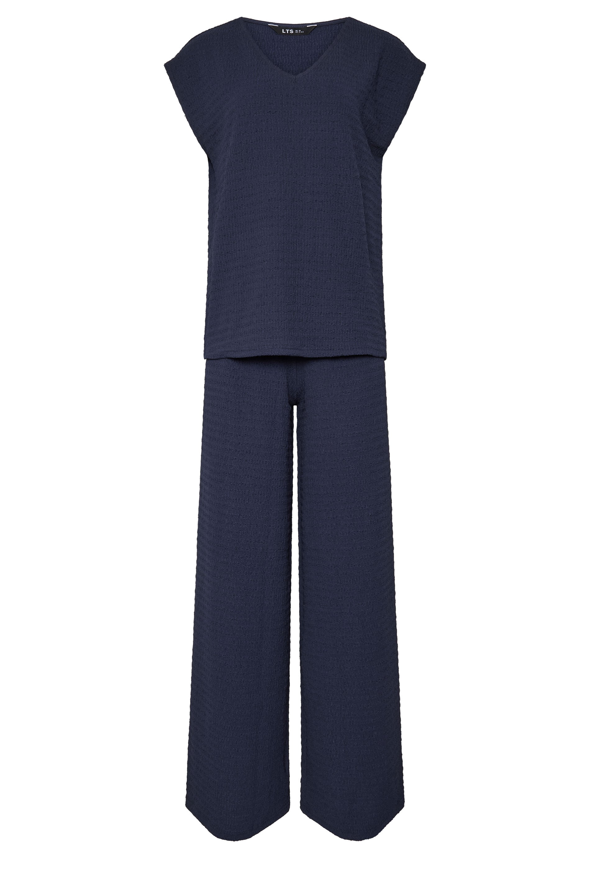 LTS Tall Women's Set Navy Blue Textured Top & Wide Leg Trousers | Long Tall Sally 5