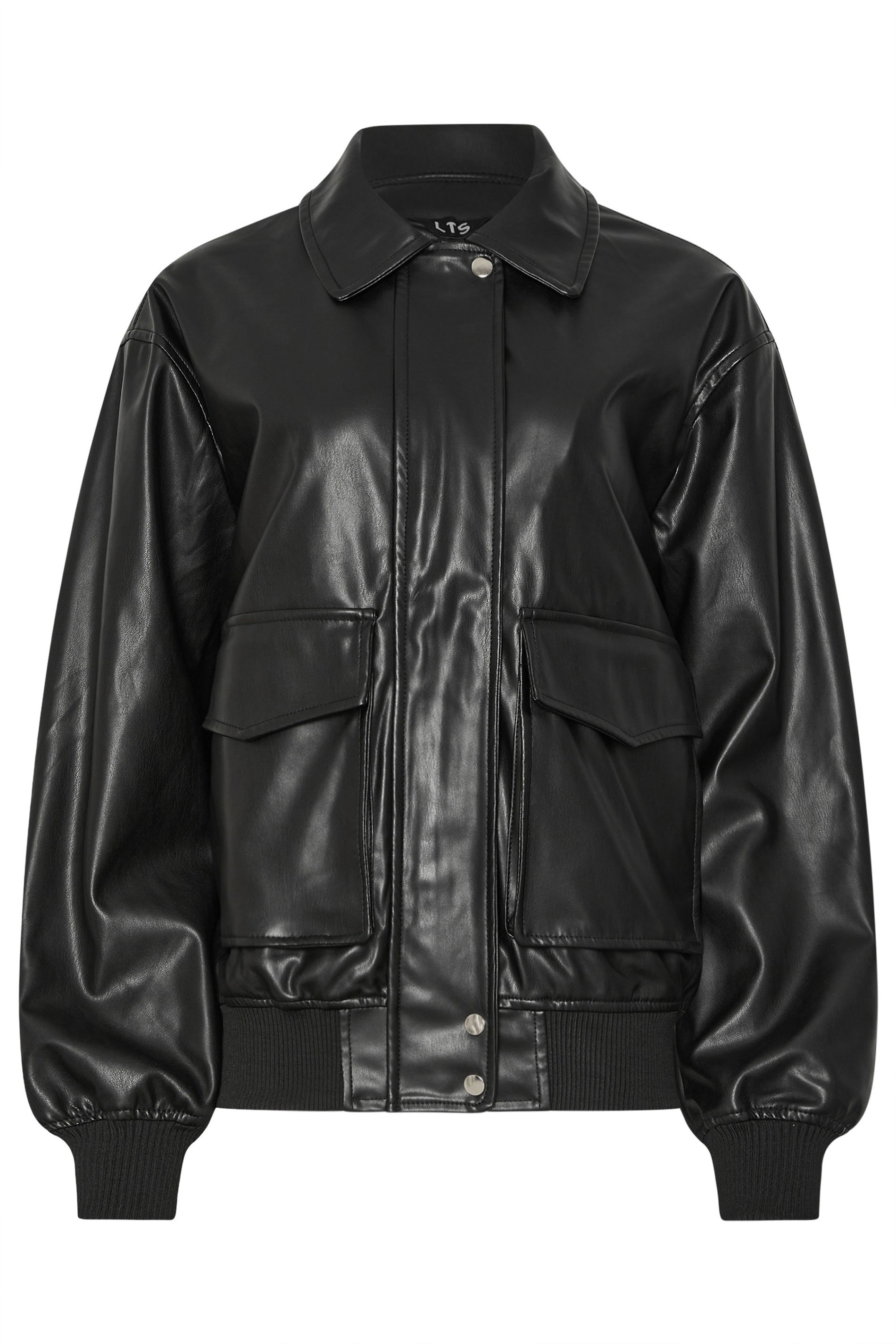 LTS Tall Black Faux Leather Pocket Trucker Jacket | Long Tall Sally 6