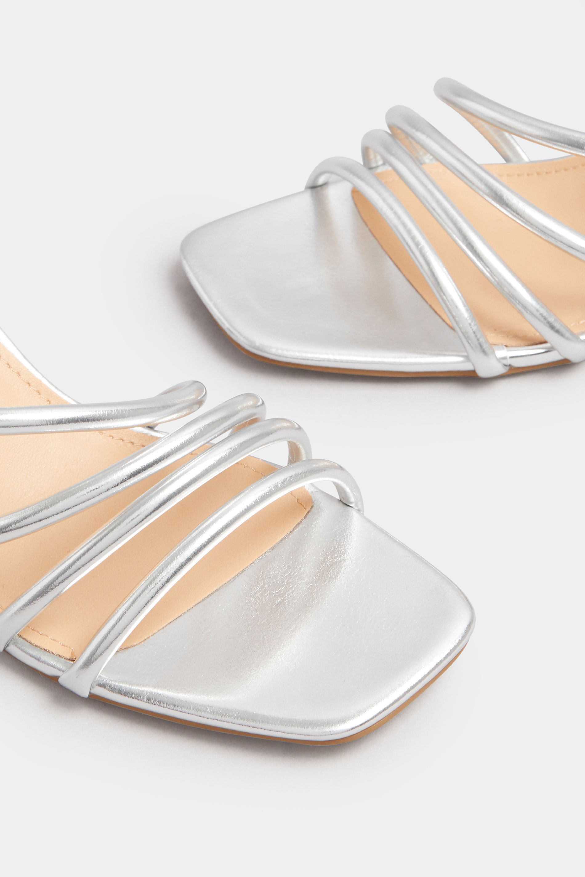 Silver Aysmmetric Strappy Block Heels In Standard Fit | Yours Clothing 5