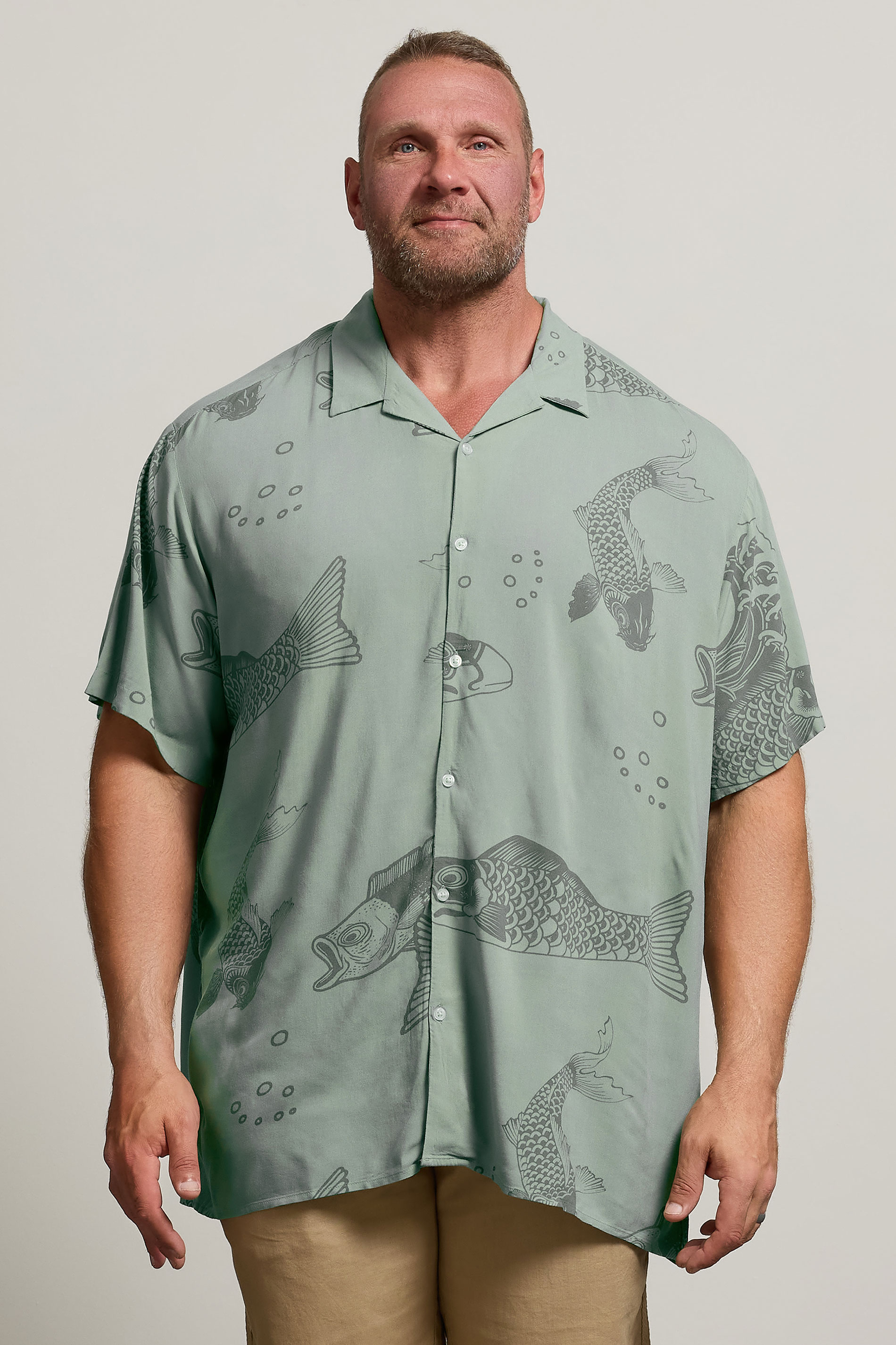 JACK & JONES Big & Tall Iceberg Green Koi Print Resort Shirt | BadRhino 1